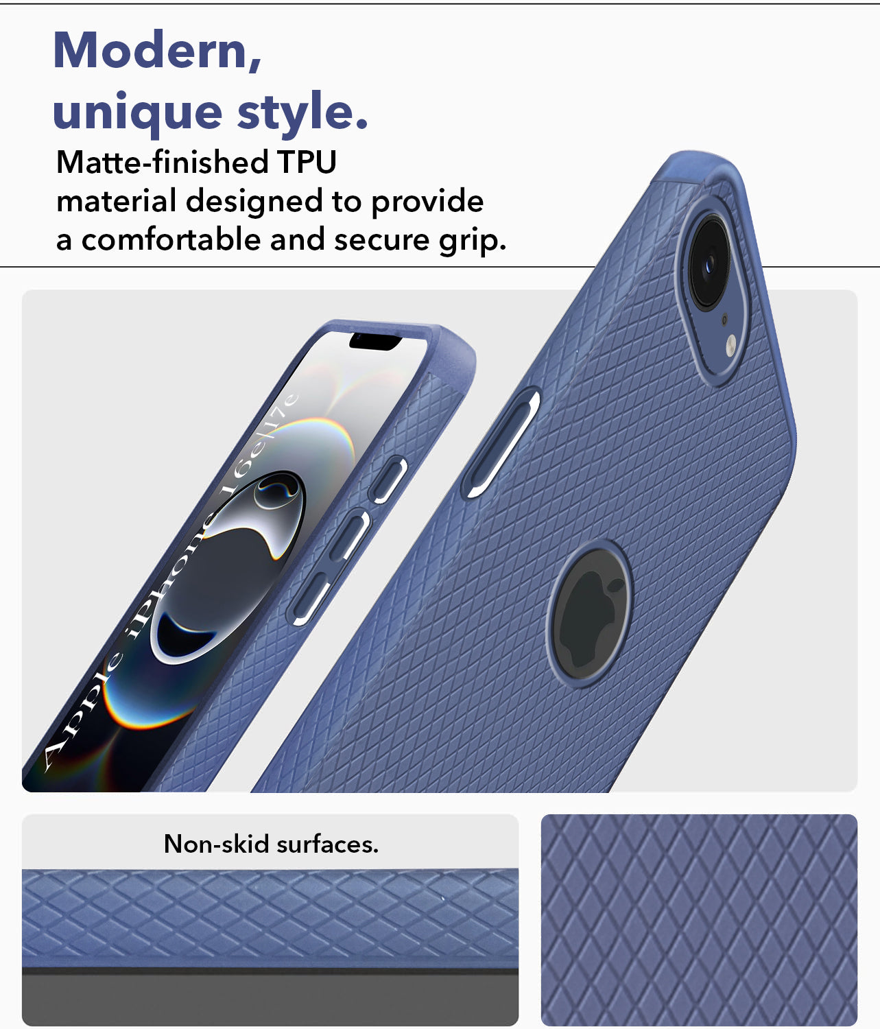 For iPhone 16e | iPhone 17e Back Cover Case (Liquid Silicone | Side Grip | Camera Protection)
