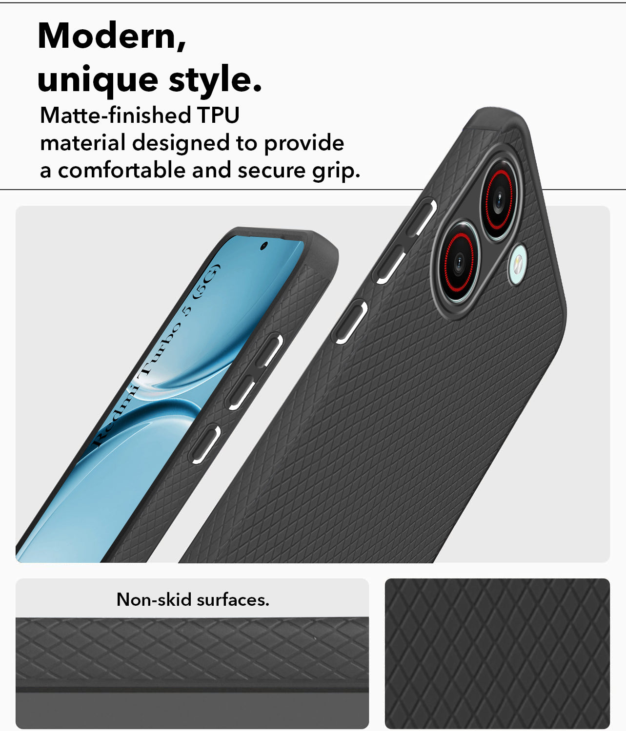 For Redmi Turbo 5 Back Cover Case Liquid Silicone (Camera Protection | Side Grip Texture | Soft and Flexible)