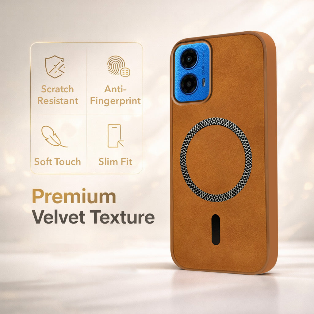 For Motorola Moto G45 Back Cover Case Leather Finish (MagSafe Compatible Wireless Charging | Soft Touch | Camera Bump Protection)