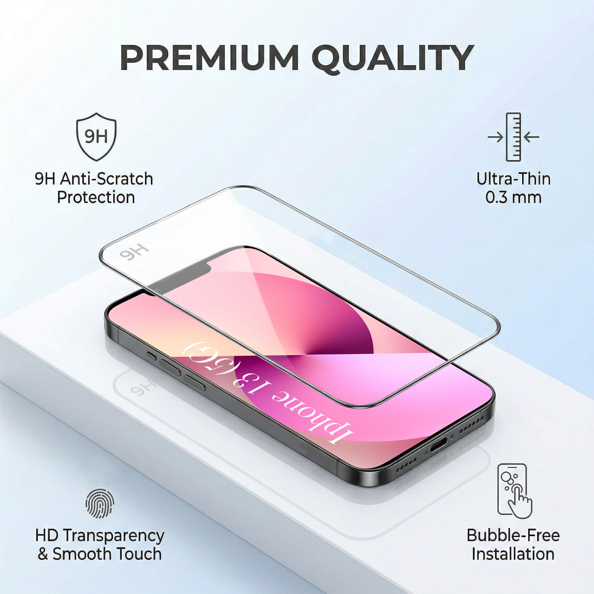 For Apple iPhone 13 Combo with Back Cover and 9H Tempered Glass (Lifetime Anti-Yellow | Sleek Hard Crystal | Oleophobic Coating Screen Glass)