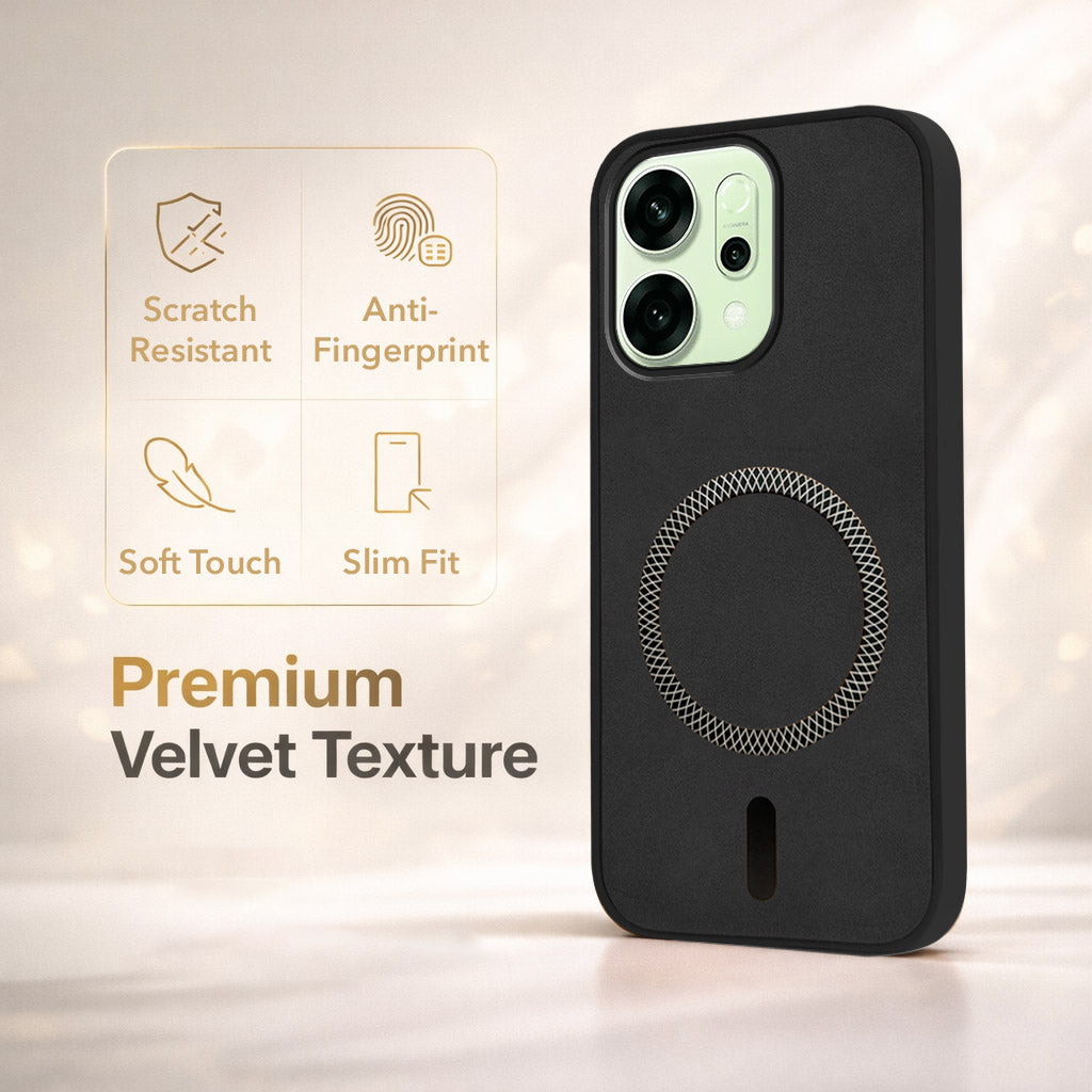 For Oppo Reno14 5G | Oppo Reno 14 5G Back Cover Case Leather Finish (MagSafe Compatible Wireless Charging | Soft Touch | Camera Bump Protection)