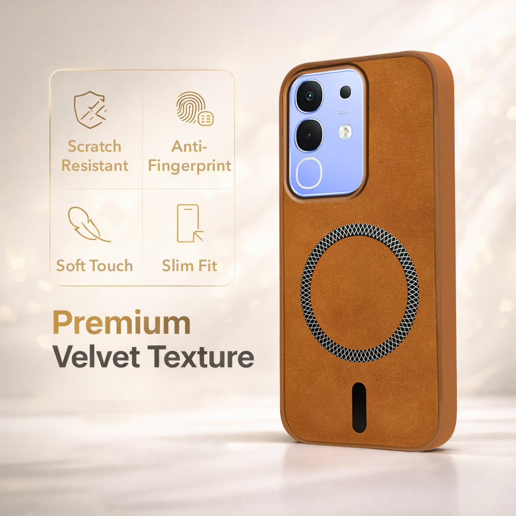 For Vivo iQOO Z10x Back Cover Case Leather Finish (MagSafe Compatible Wireless Charging | Soft Touch | Camera Bump Protection)