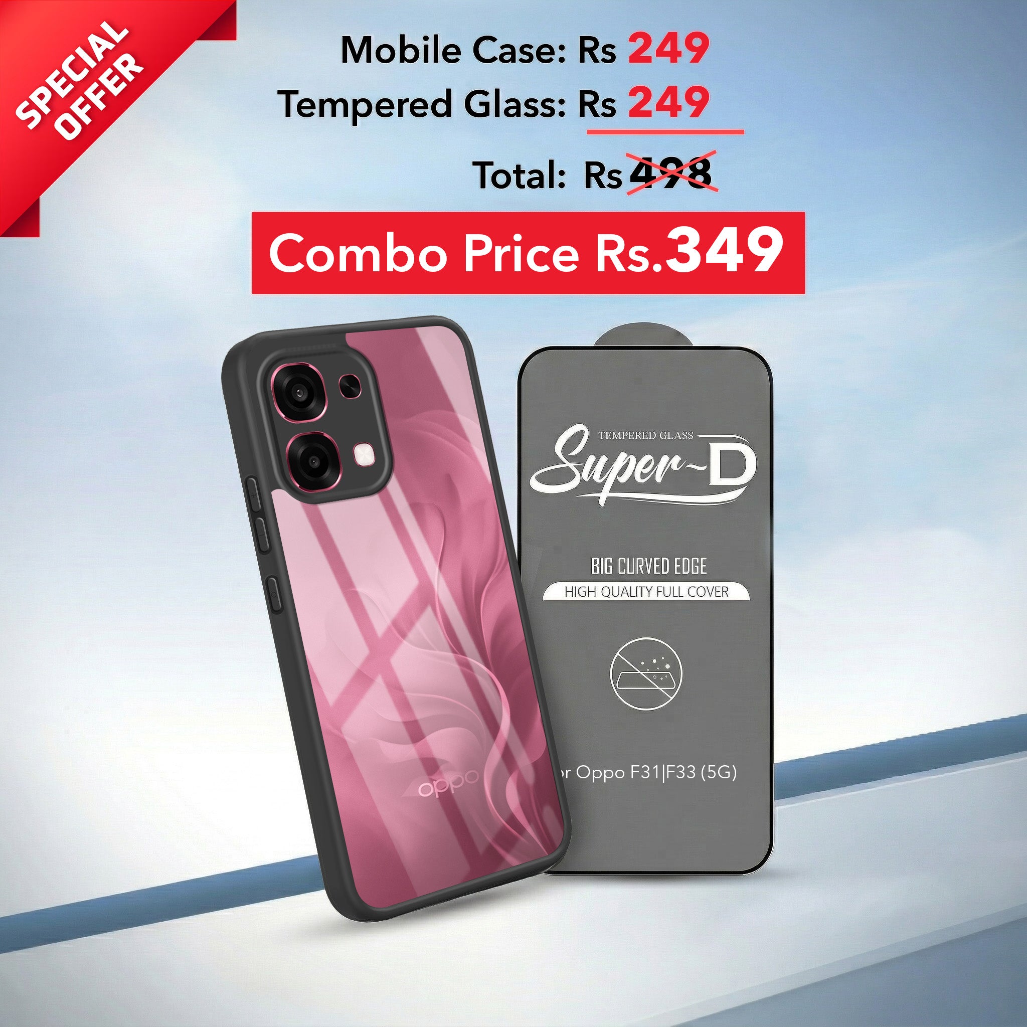For Oppo F31 5G | Oppo F33 5G Combo with Back Cover and 9H Tempered Glass (Lifetime Anti-Yellow | Crystal Clear Shockproof | Oleophobic Coating Screen Glass)
