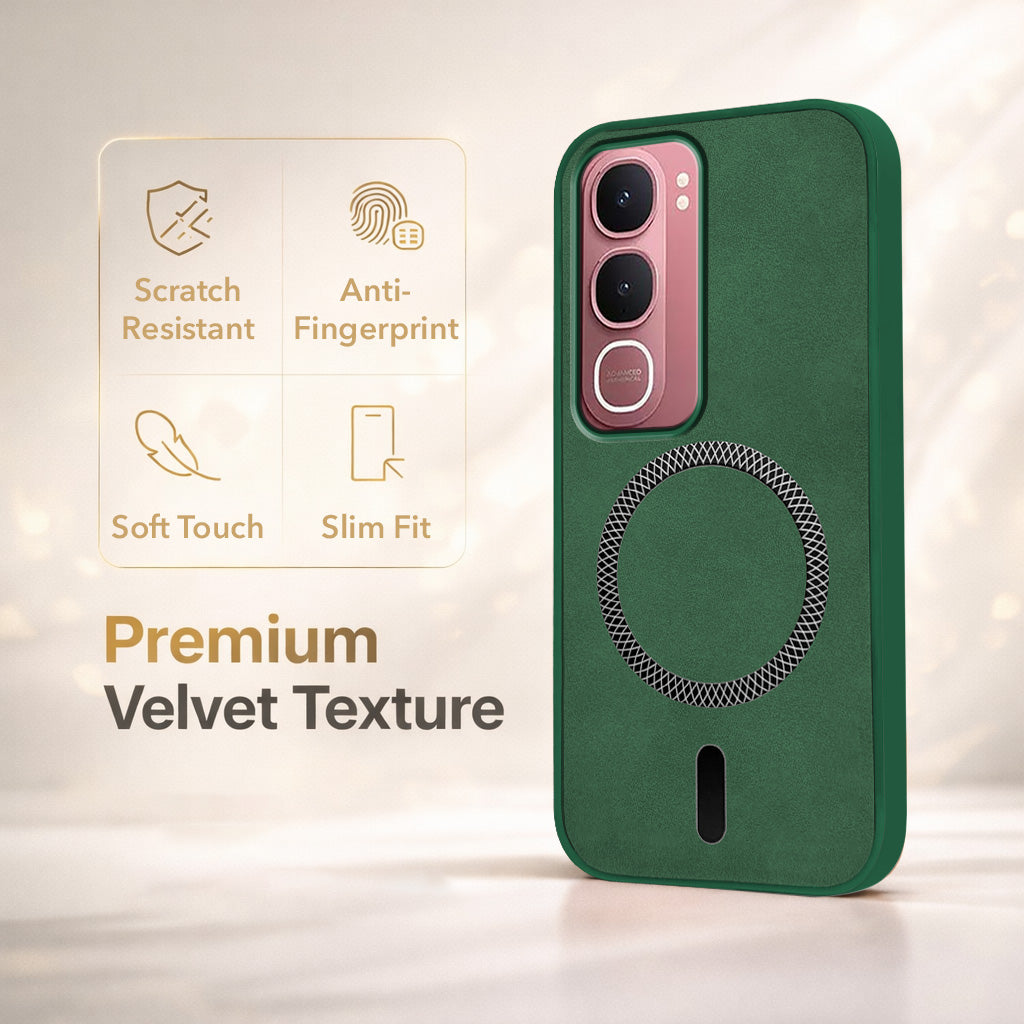 For Vivo Y31 5G Back Cover Case Leather Finish (MagSafe Compatible Wireless Charging | Soft Touch | Camera Bump Protection)
