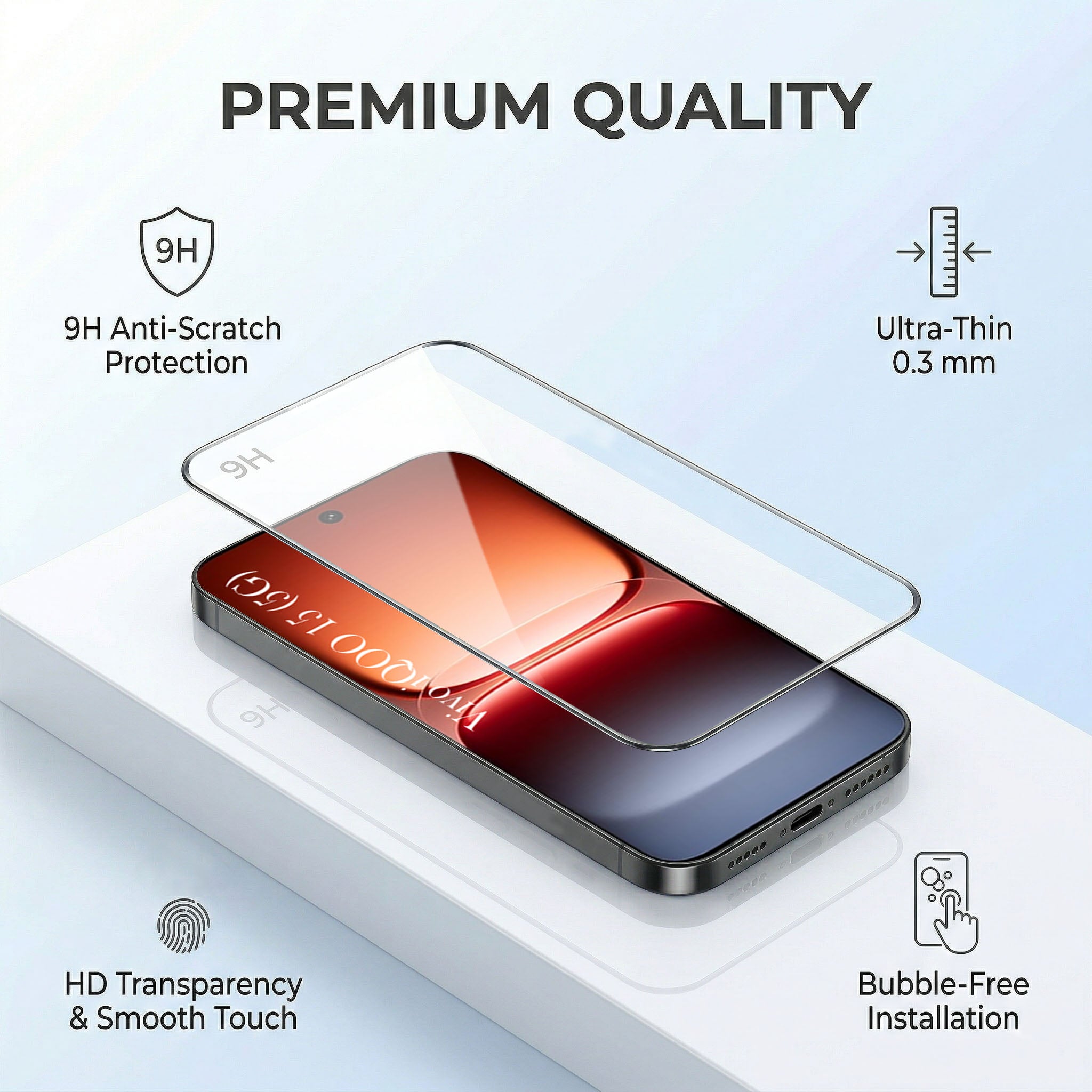 For Vivo iQOO 15 5G Combo with Back Cover and 9H Tempered Glass (Lifetime Anti-Yellow | Sleek Hard Crystal | Oleophobic Coating Screen Glass)