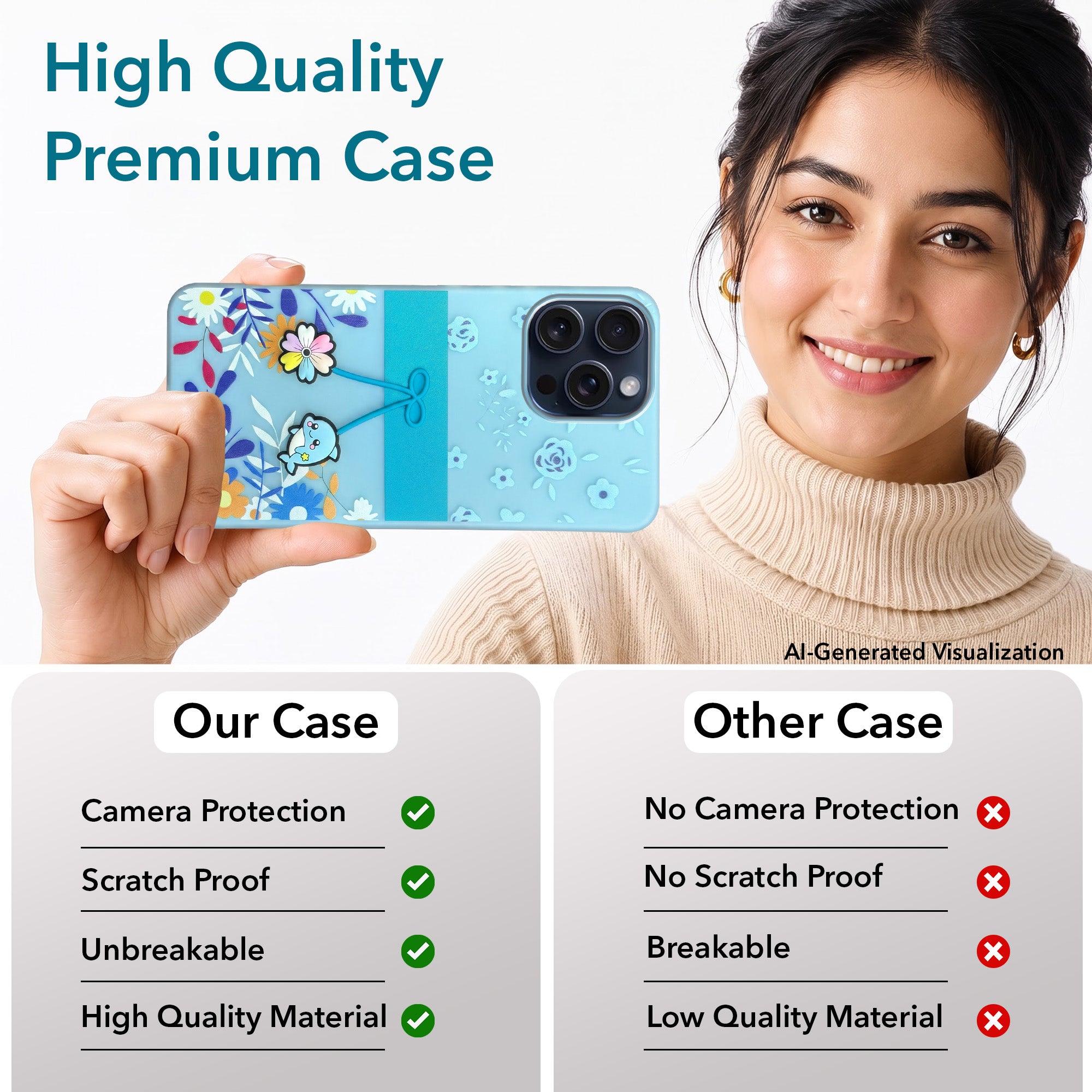 For Apple iPhone 15 Pro Max Back Cover Case (3D Cute Cartoons | Hard Back Side Soft | Matte Premium Finish | HD Printing)