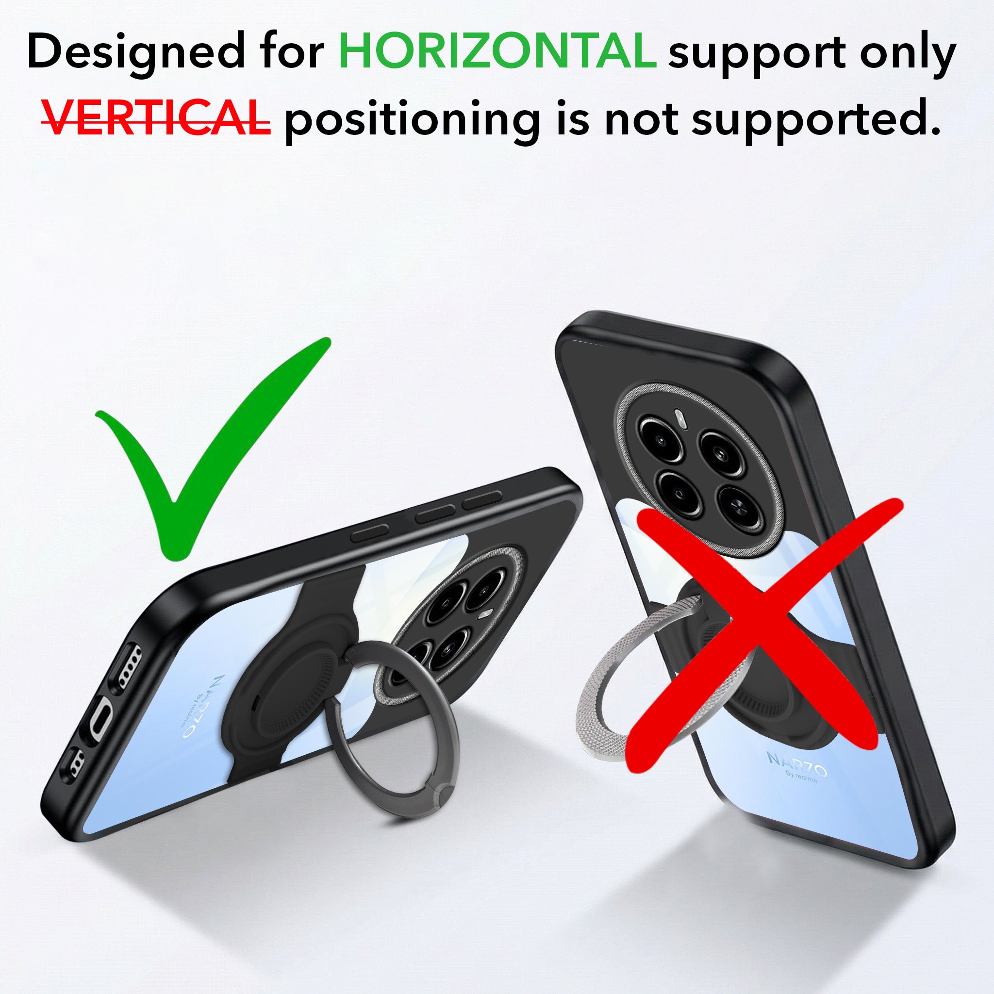 For Realme Narzo 70 5G Back Cover Case with stand (Built-in Ring Holder Kickstand | Lifetime Anti Yellow | Camera Protection)