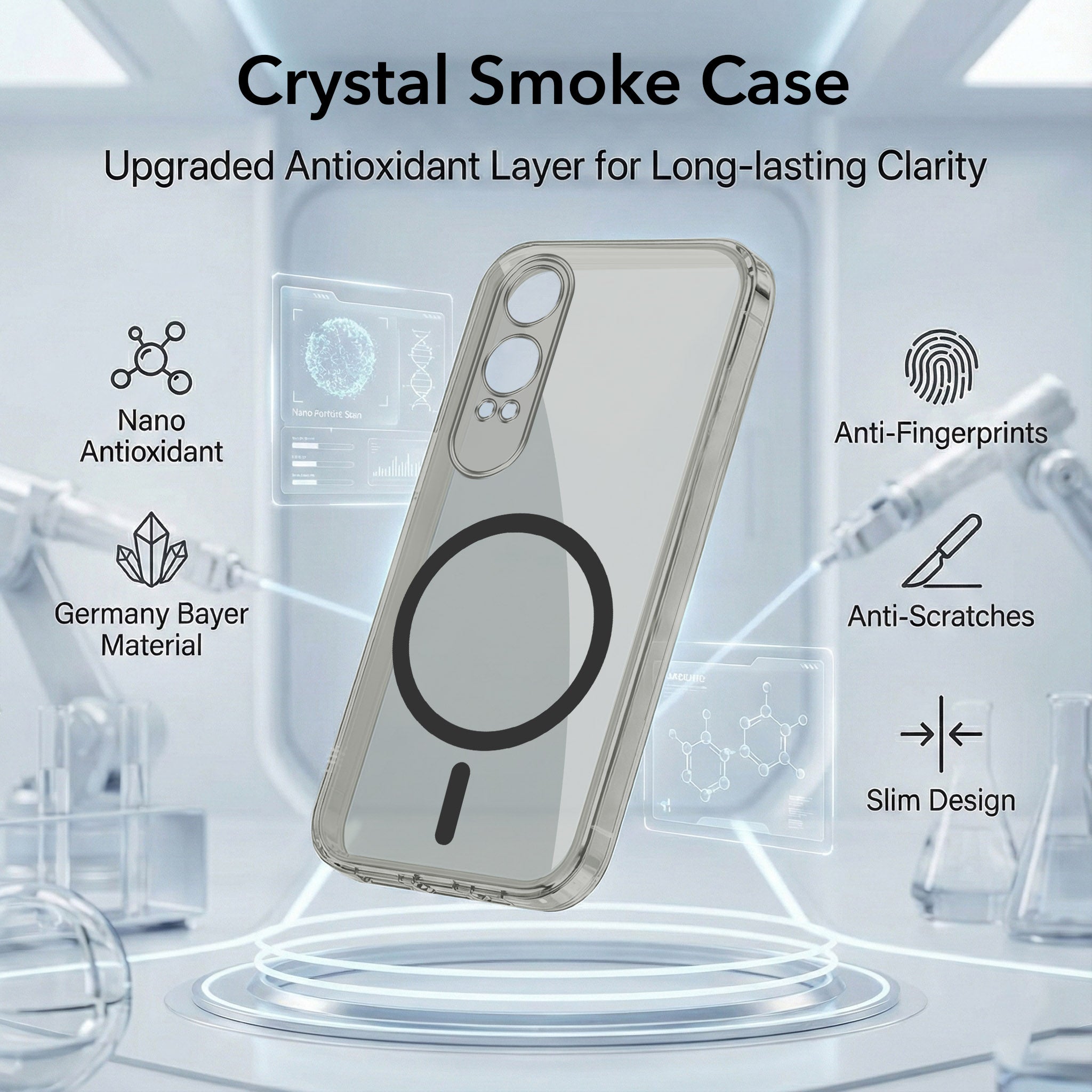 For OnePlus Nord CE 4 Lite Back Cover Case Lifetime Anti-Yellow MagSafe Compatible Clear (Sleek Hard Crystal | Shockproof and Camera Protection)