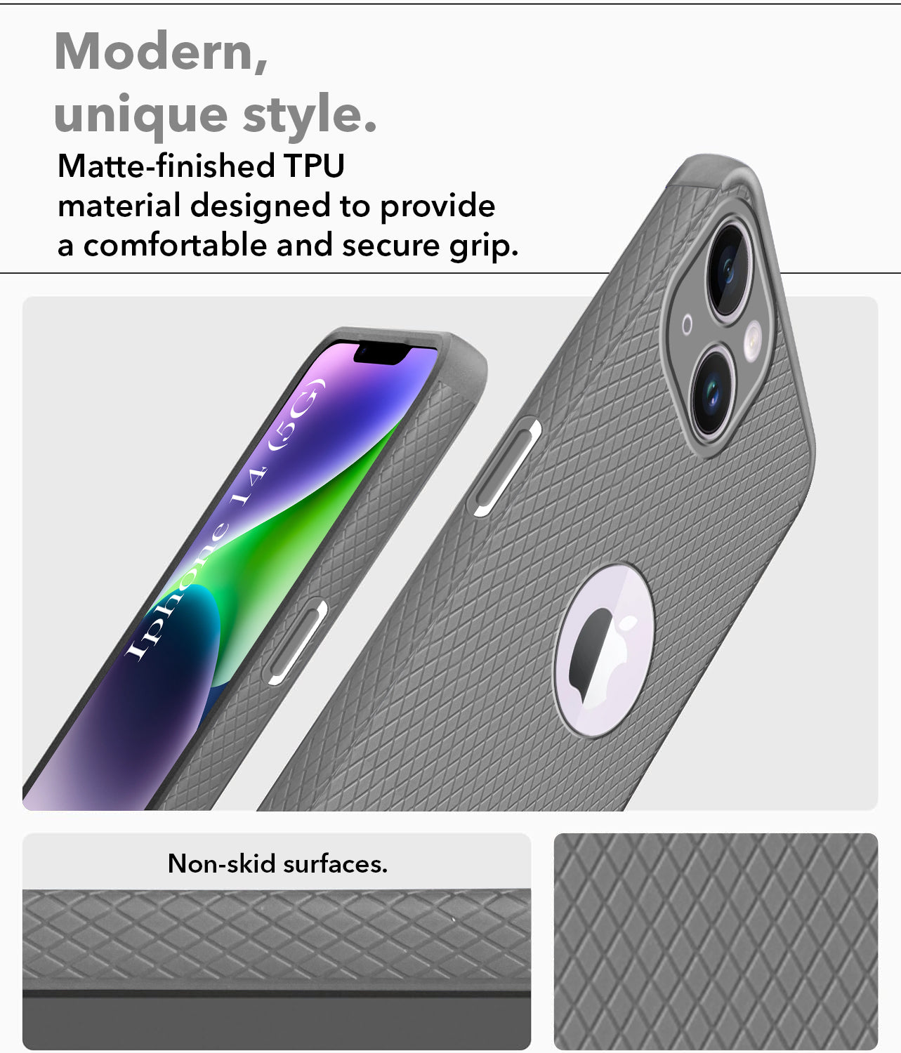 For Apple iPhone 14 Back Cover Case Liquid Silicone (Camera Protection | Side Grip Texture | Soft and Flexible)