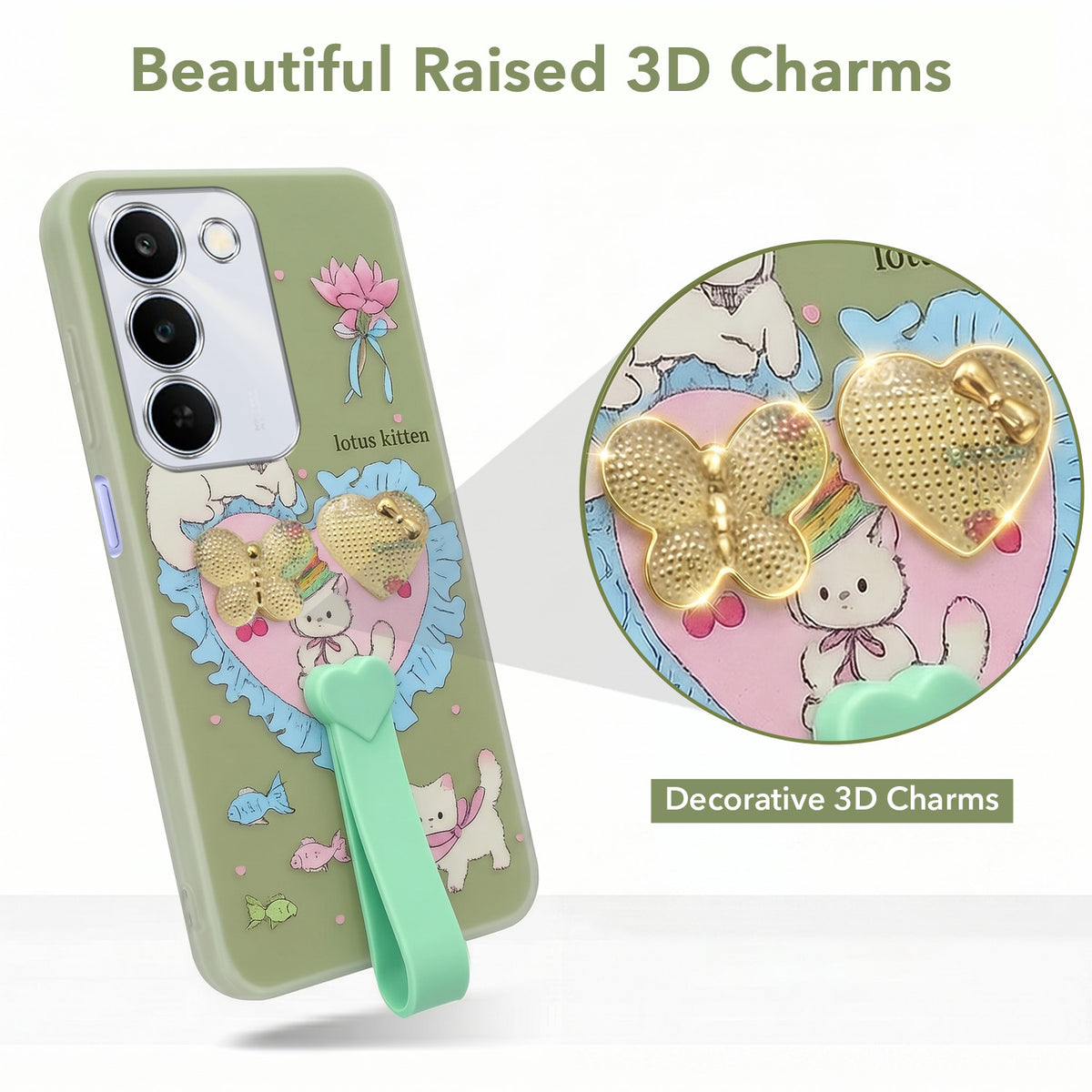 For Realme P4 Lite 5G | Narzo 100 Lite 5G Back Cover Case (3D Cute Heart Strap Holder | Camera Protection | Designer Girls Print)