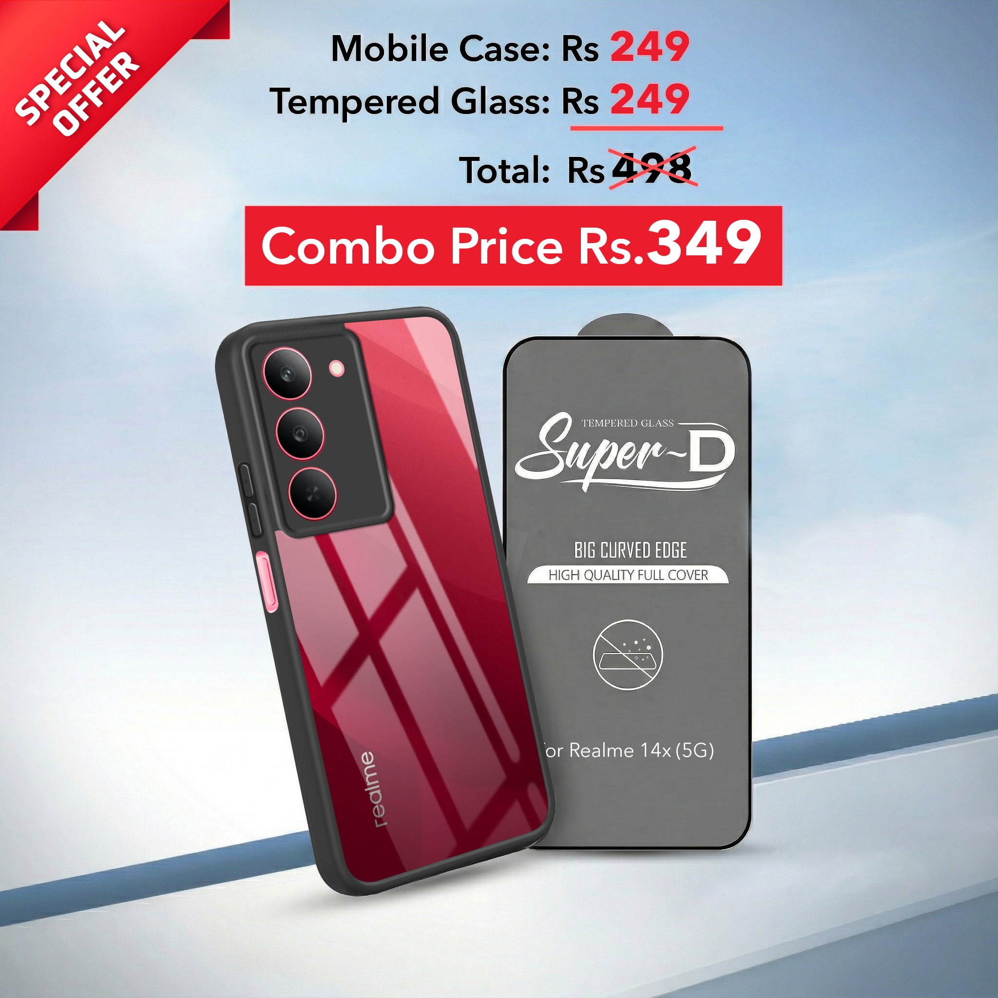 For Realme 14X Combo with Back Cover and 9H Tempered Glass (Lifetime Anti-Yellow | Crystal Clear Shockproof | Oleophobic Coating Screen Glass)