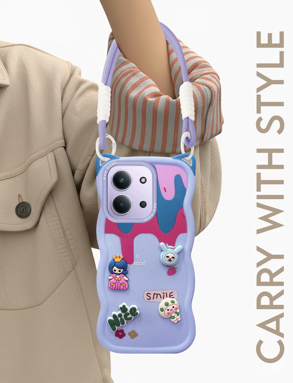 For Redmi 15C Back Case Cover (3D Embossed Figures | Strap Holder | 360* Soft Cushion with Camera Bump)