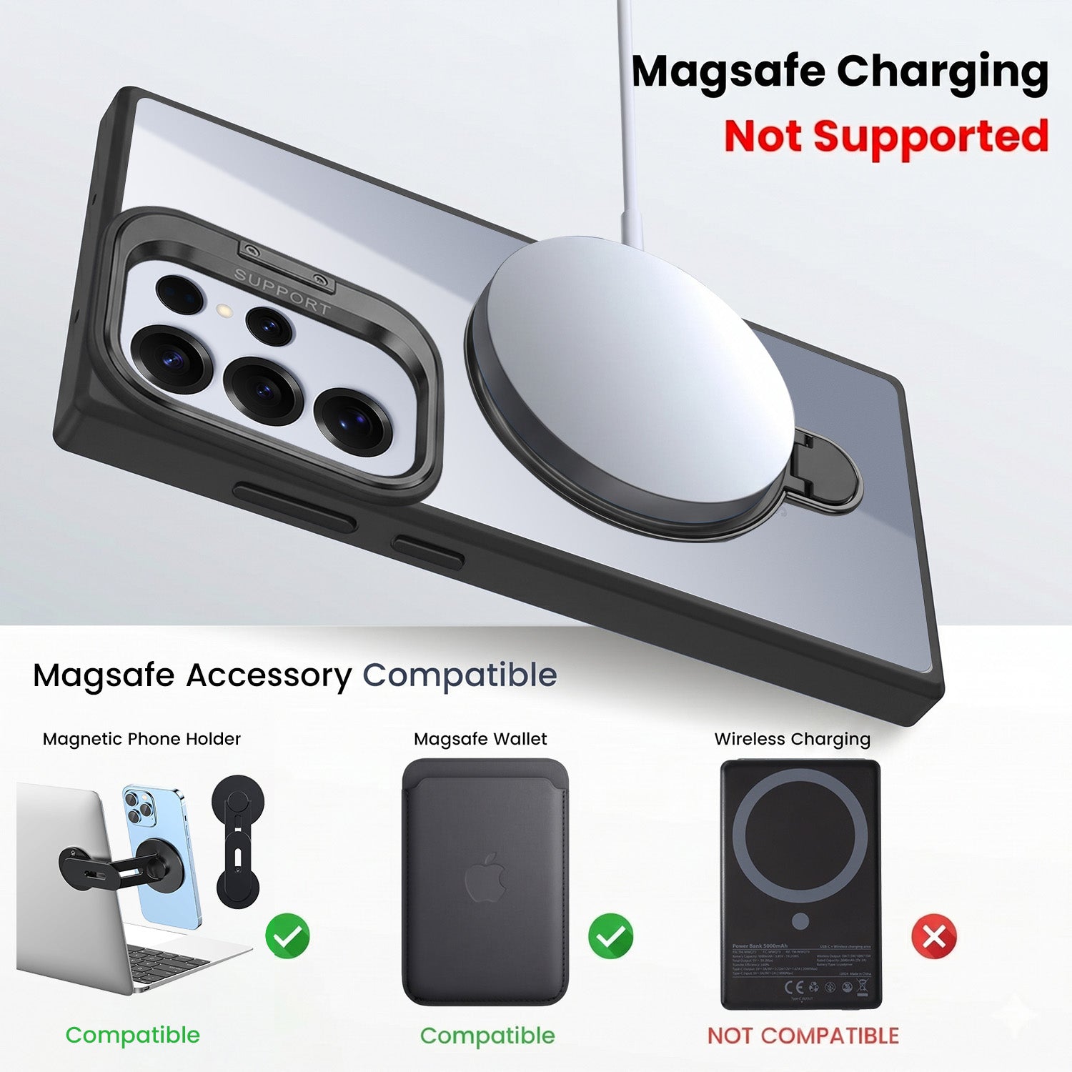 For Samsung Galaxy S25 Ultra Back Cover Case Crystal (Lifetime Anti Yellow | Magnetic Ring Stand | Camera Lens Protection | MagSafe Compatible)