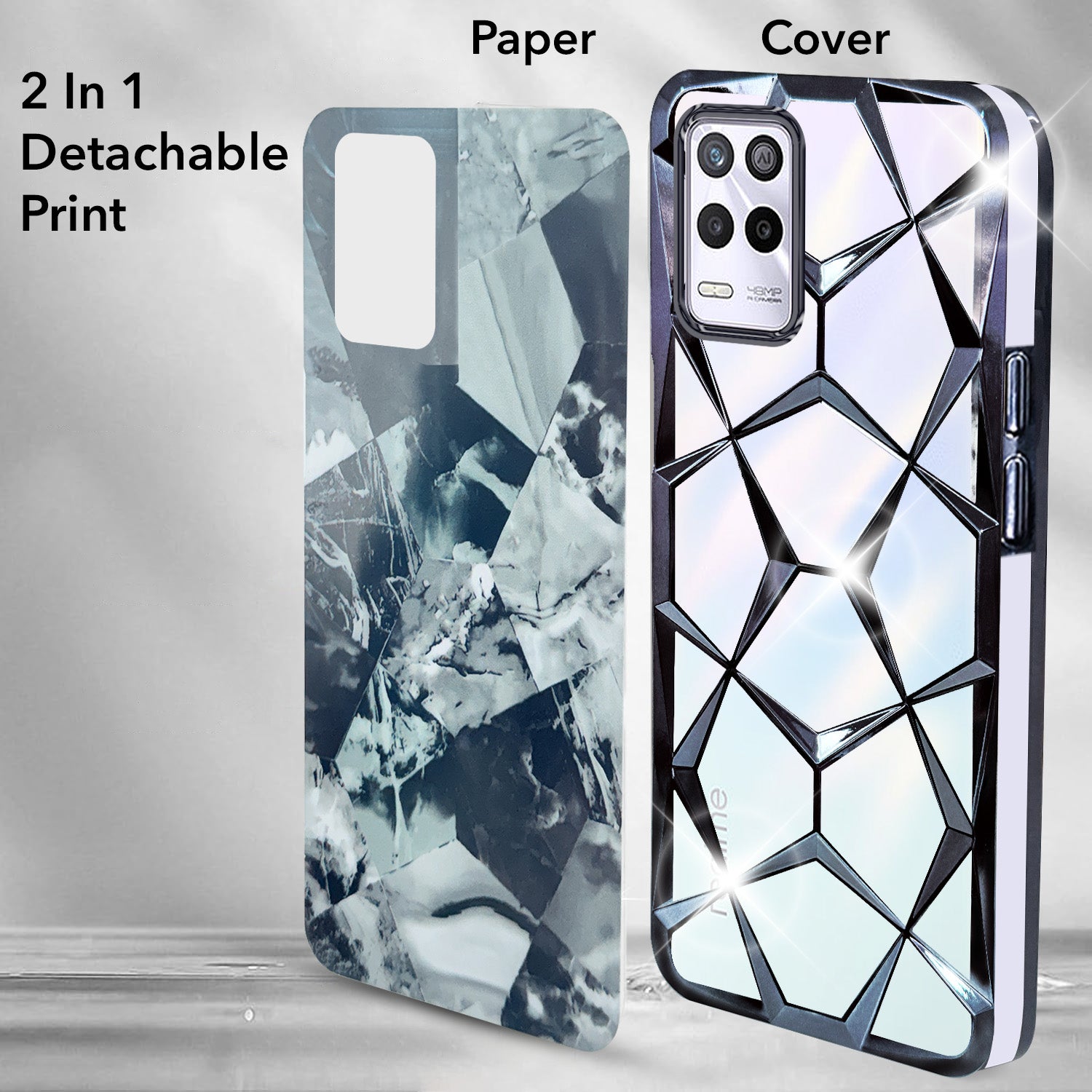 For Realme 9 5G Back Cover Case ( Dual Design Glitter Sparkle and Detachable Diamond Print Case | Soft and Flexible)