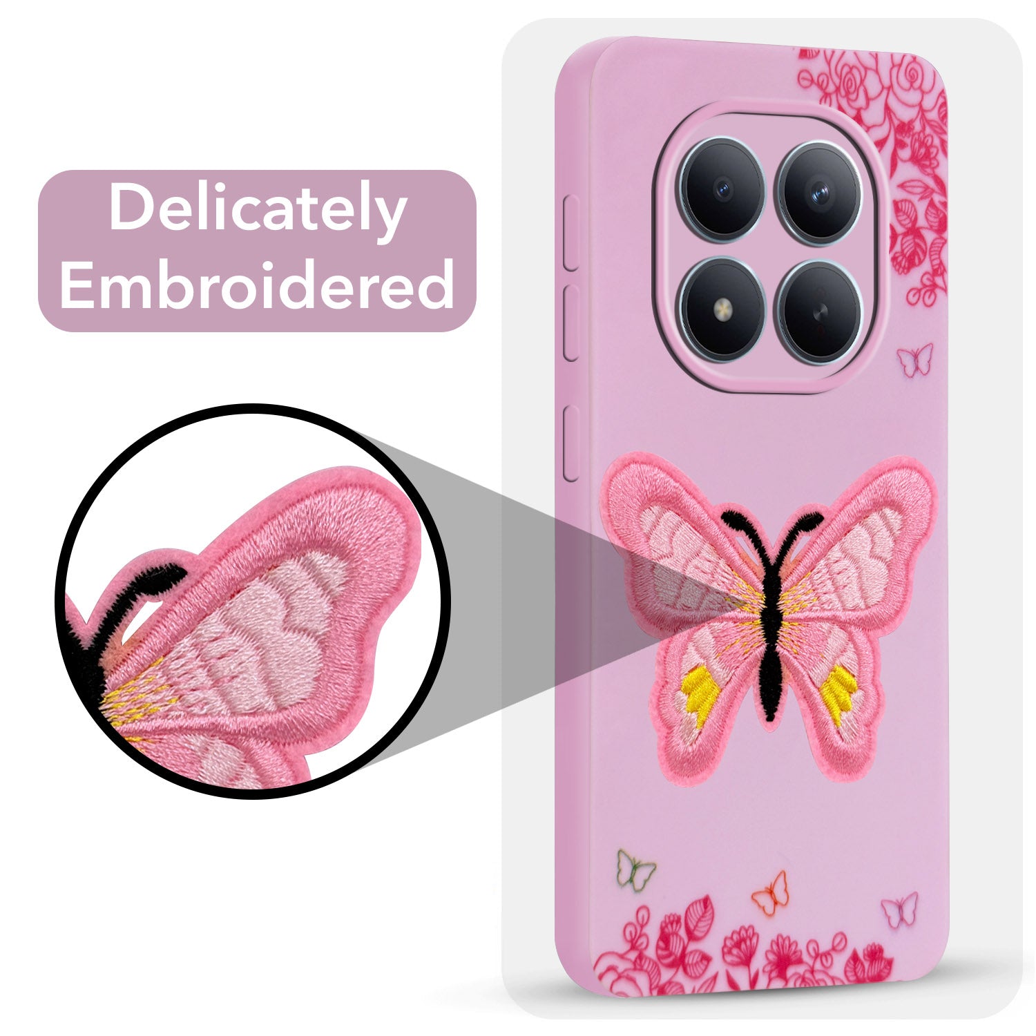 For Xiaomi Redmi Note 15 Pro Plus 5G Back Cover Case (Soft Butterfly Embroidery | Women Teen Girls | Camera Protection| Matte Silicone)