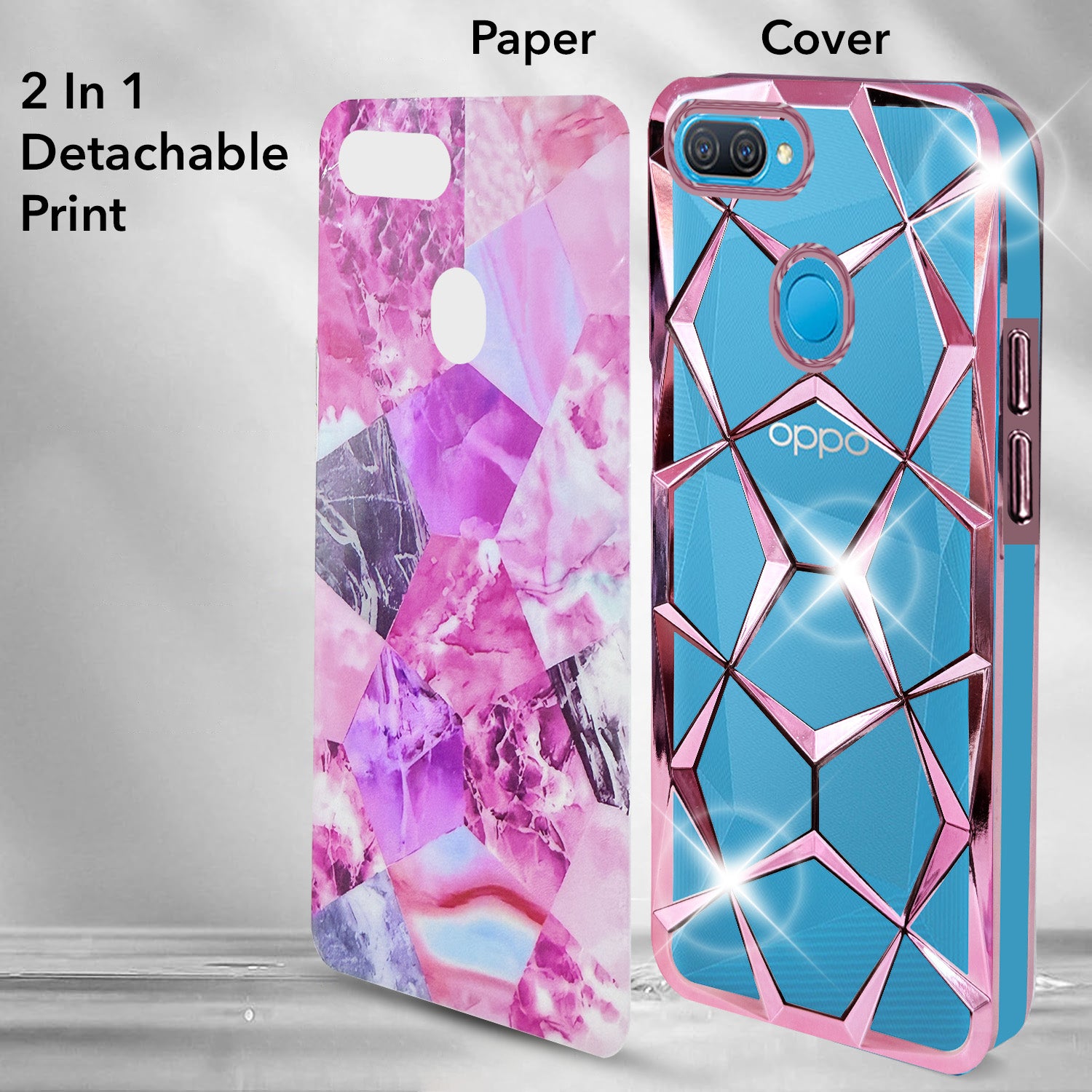 For Oppo A12 Back Cover Case (Dual Design Glitter Sparkle and Detachable Diamond Print Case | Soft and Flexible)