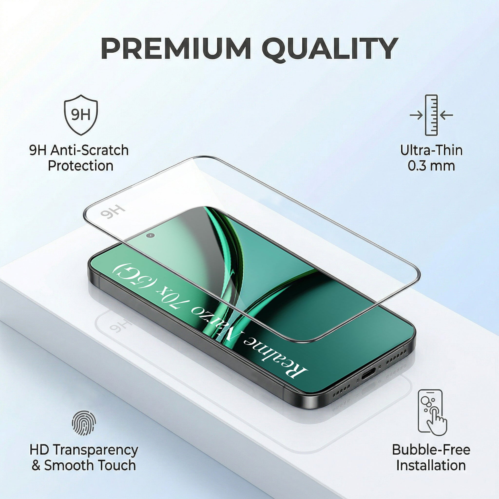 For Realme Narzo 70x 5G Combo with Back Cover and 9H Tempered Glass (Liquid Silicone | Camera Protection | Oleophobic Coating Screen Glass)