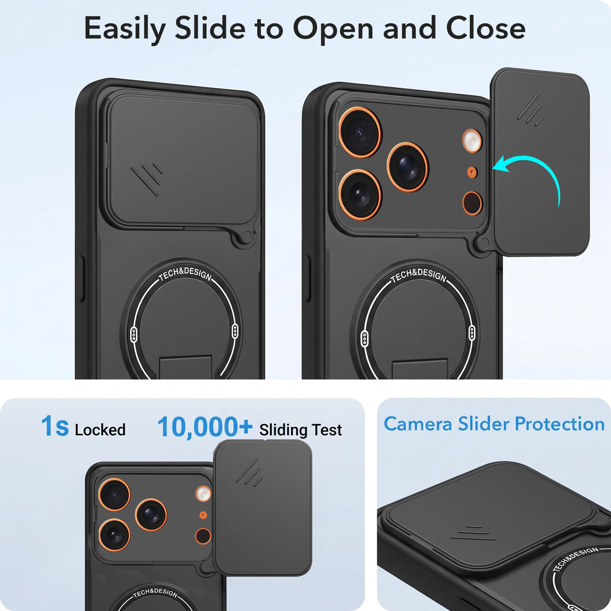 For Apple iPhone 17 Pro Max Back Case Cover Metallic (Hybrid Armor Kickstand | Sliding Shutter Camera Protection | MagSafe Compatible)