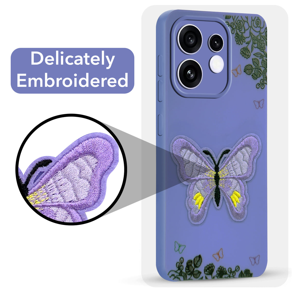 For Oppo Reno 16 Back Cover Case (Soft Butterfly Embroidery | Women Teen Girls | Camera Protection| Matte Silicone)