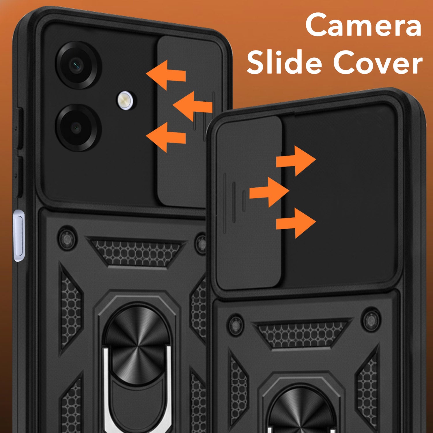 For Samsung Galaxy A07 4G Back Cover Case Hybrid Armor (Sliding Shutter Camera Protection | Polycarbonate |Ring Holder Kickstand)