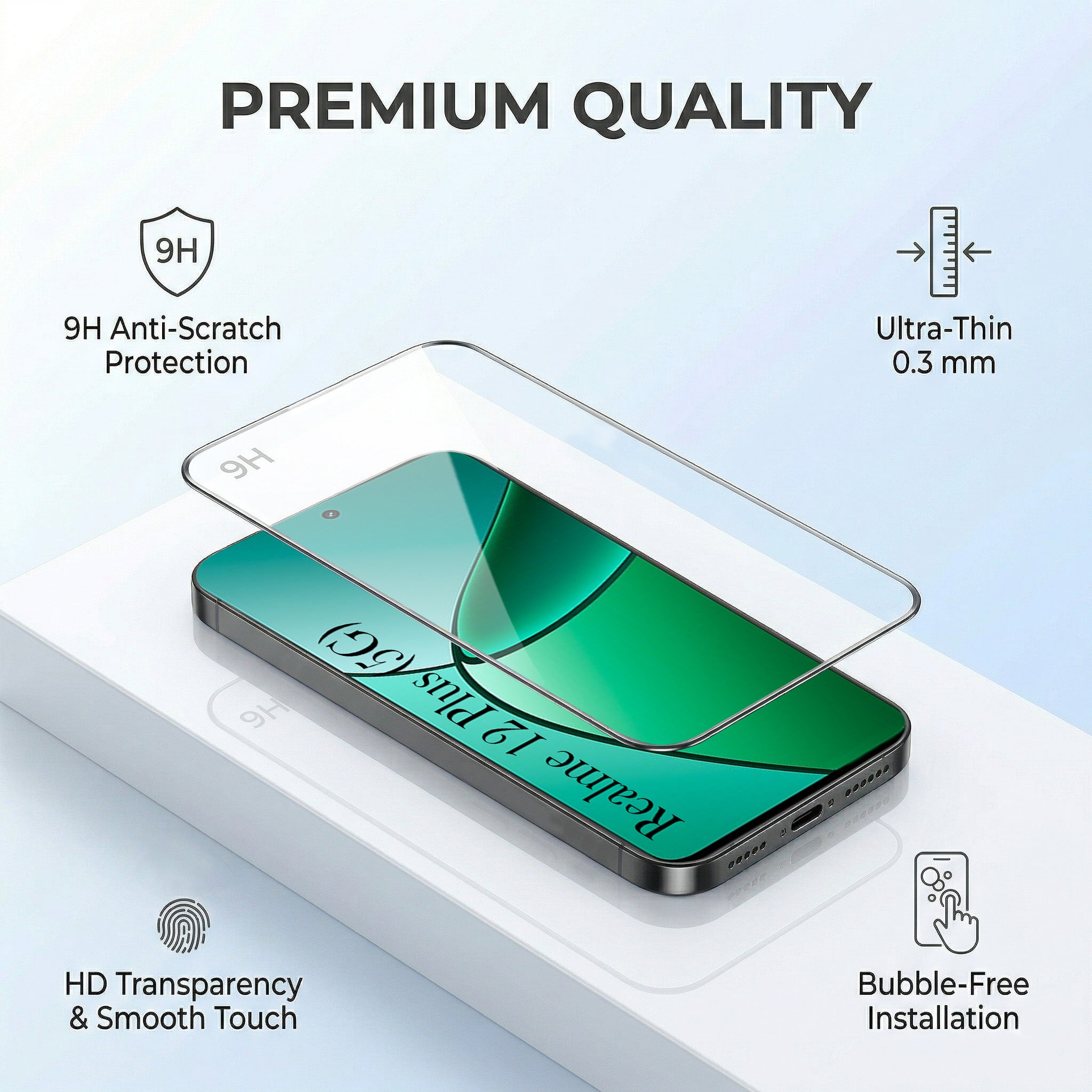 For Realme 12 Plus Combo (Textured Grip Design | Micro-Fiber Cloth Inside | Oleophobic Coating Screen Glass)