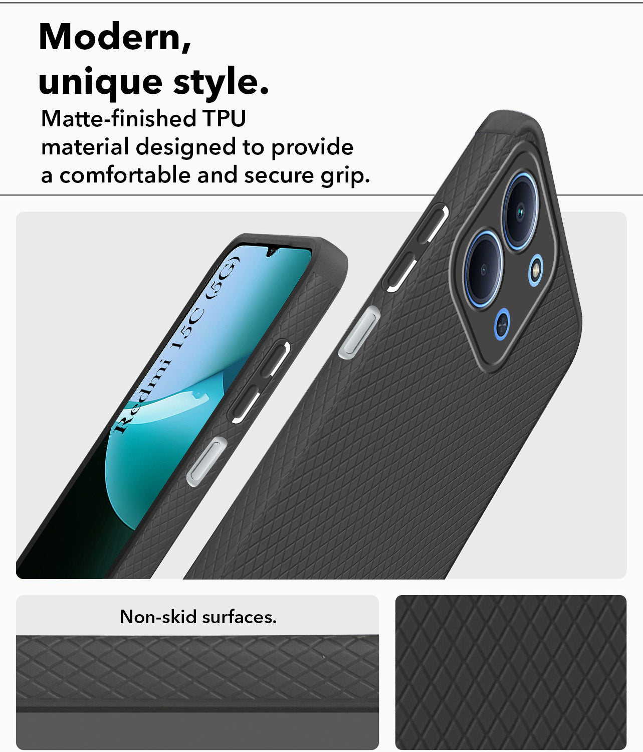 For Redmi 15C Back Cover Case Liquid Silicone (Camera Protection | Side Grip Texture | Soft and Flexible)