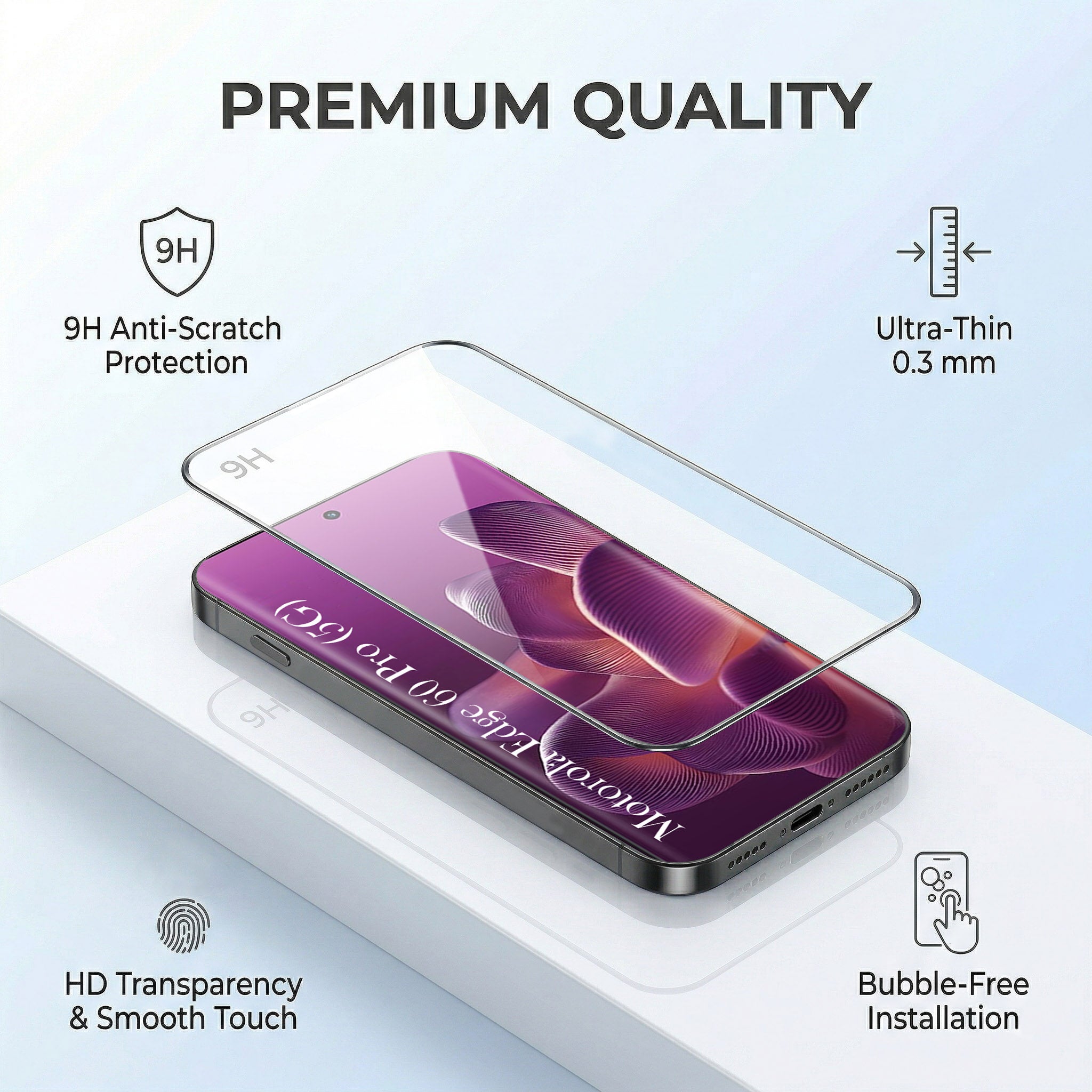 For Motorola Moto Edge 60 Pro Combo with Back Cover and 9H Tempered Glass (Liquid Silicone | Camera Protection | Oleophobic Coating Screen Glass)