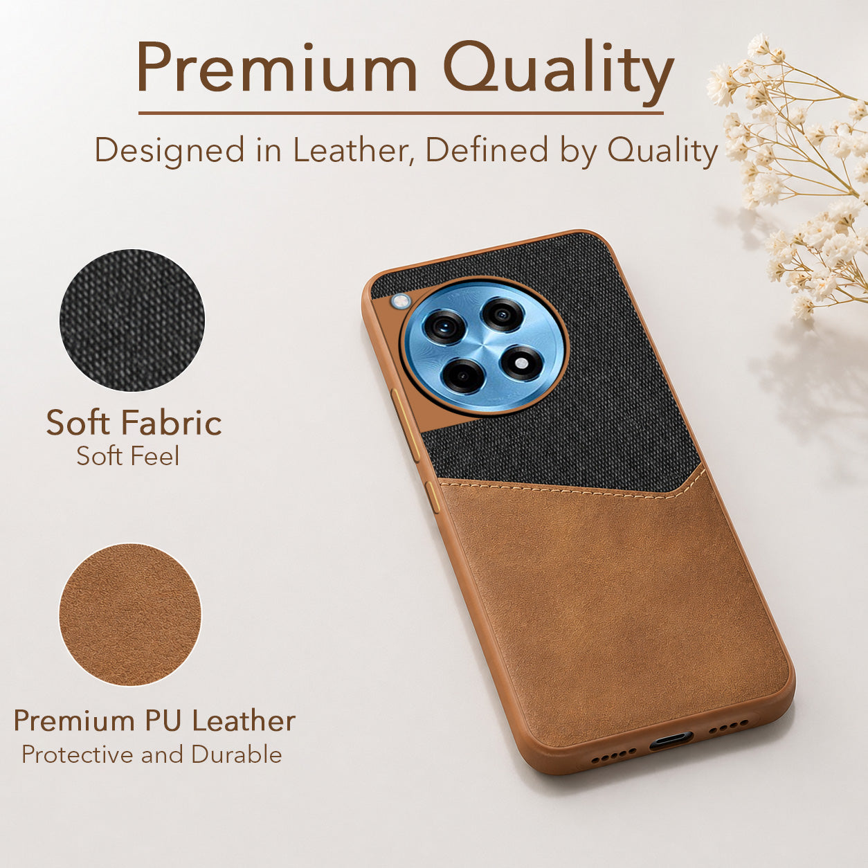 For OnePlus 12R 5G Back Cover Case (Dual PU Leather Stitch | Professional Minimalist | Soft and Flexible)