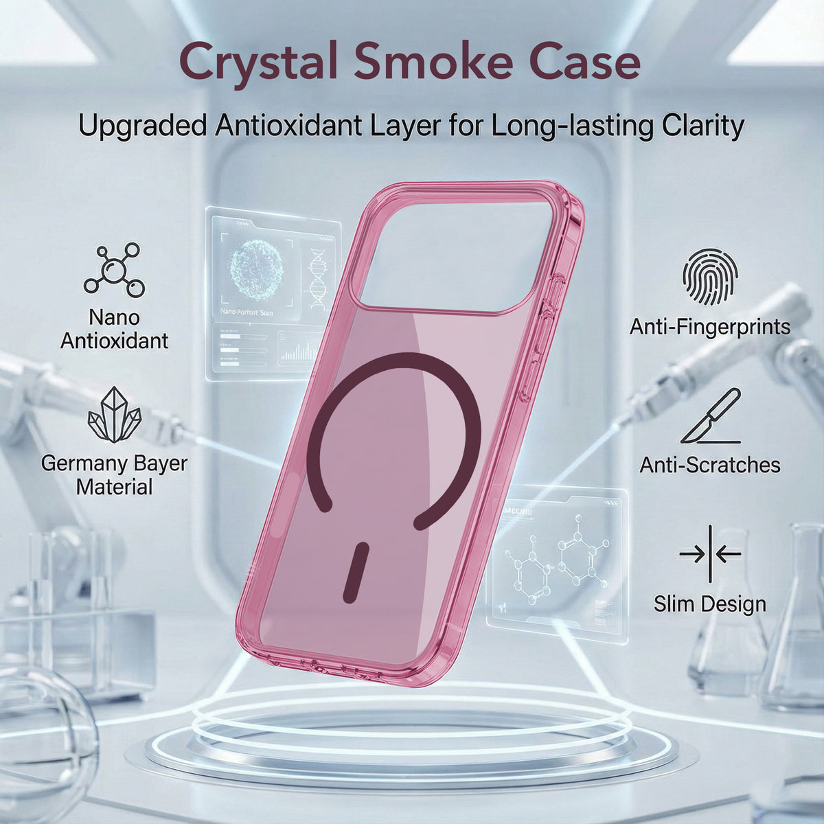 For Apple iPhone 18 Pro Back Cover Case Lifetime Anti-Yellow MagSafe Compatible Clear (Sleek Hard Crystal | Shockproof and Camera Protection)