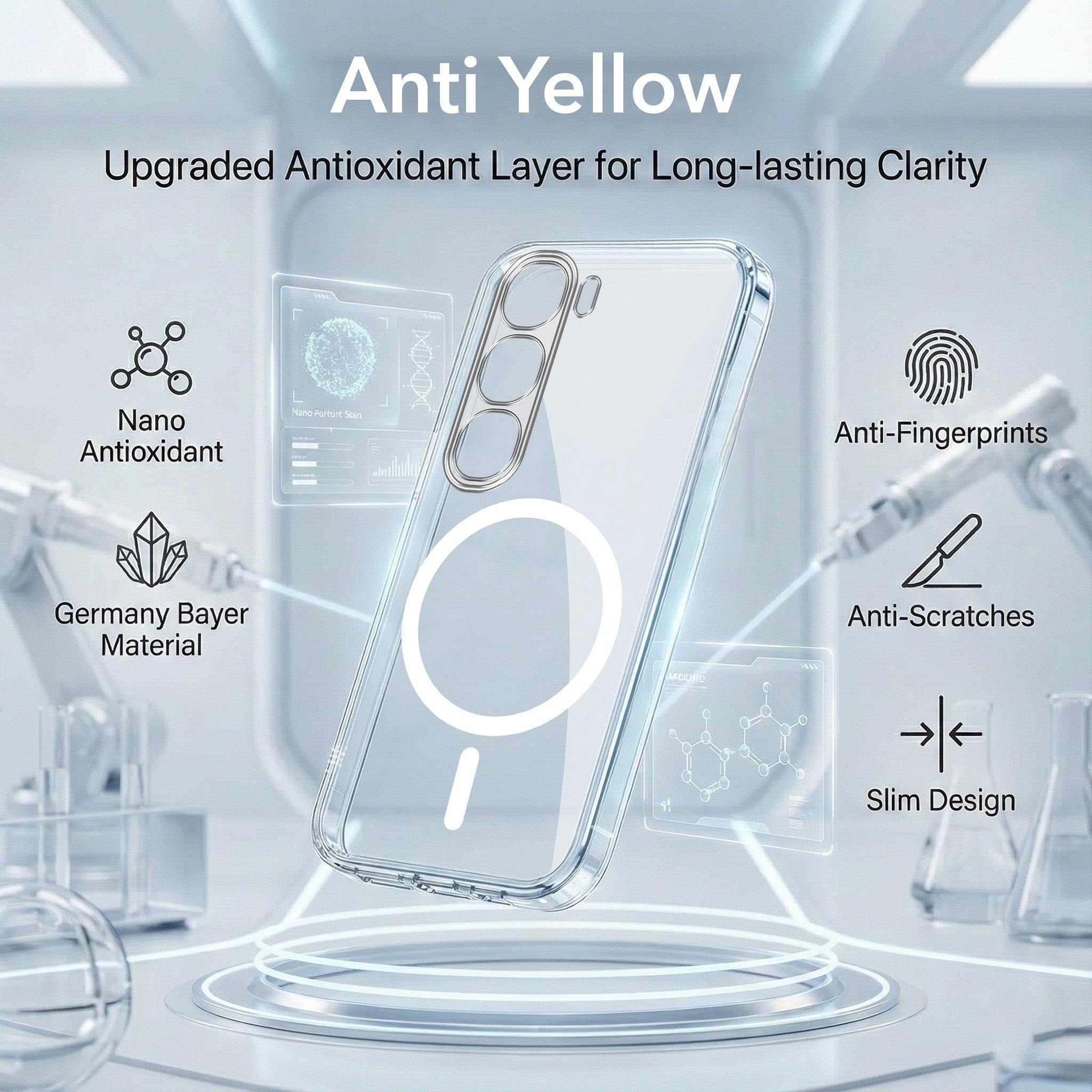 For Vivo Y300 Back Cover Case Lifetime Anti-Yellow MagSafe Compatible Clear (Sleek Hard Crystal | Shockproof and Camera Protection)