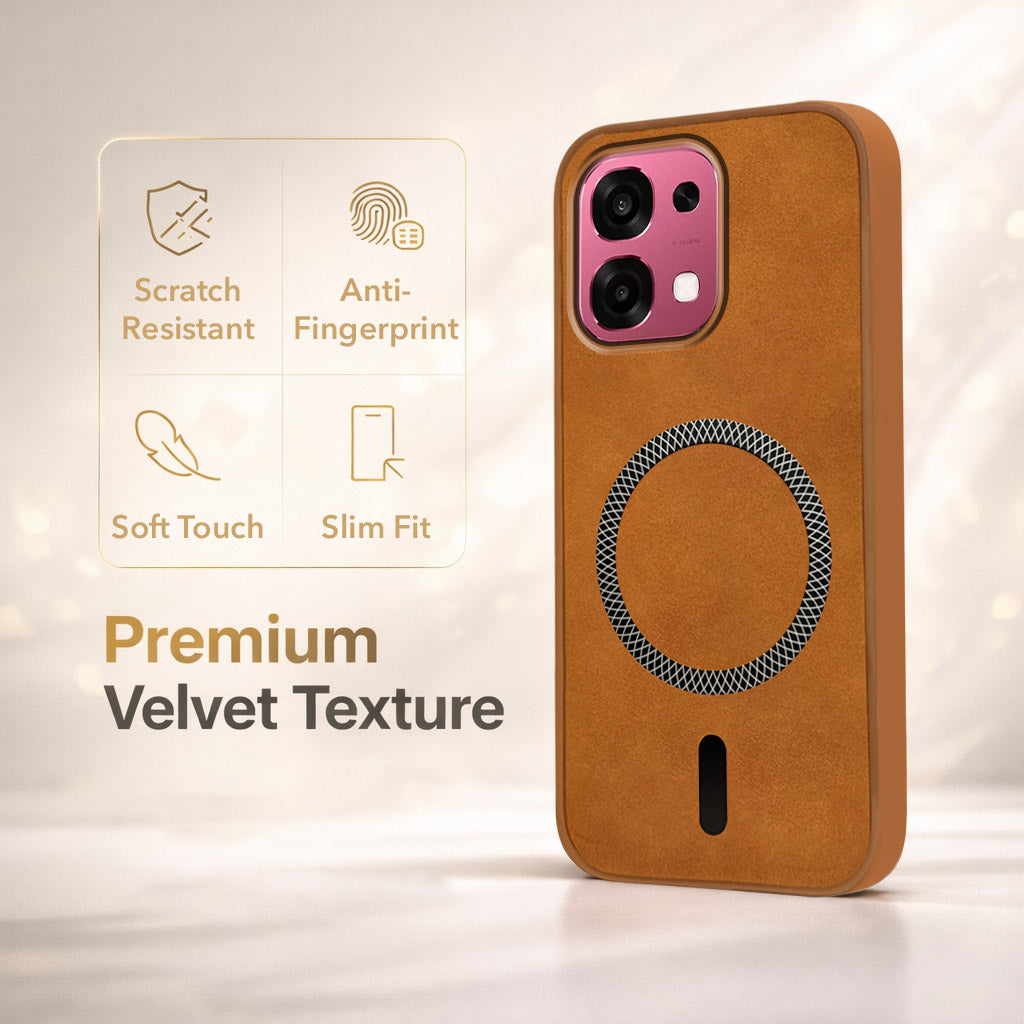 For Oppo F31 5G | Oppo F33 5G Back Cover Case Leather Finish (MagSafe Compatible Wireless Charging | Soft Touch | Camera Bump Protection)