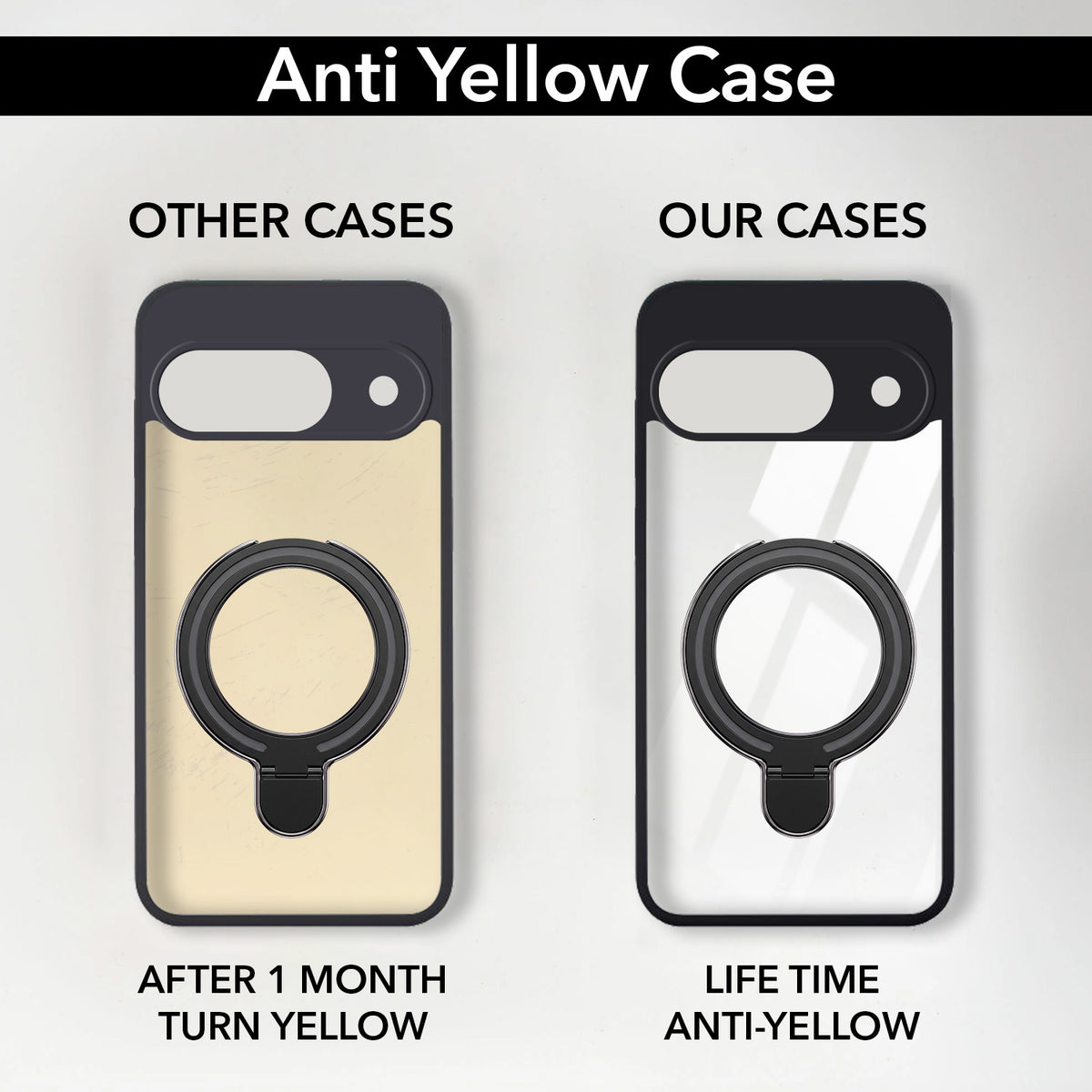 For Google Pixel 9 Back Cover Case (Kick Stand Ring Holder | Life time Anti Yellow | Camera Protection)