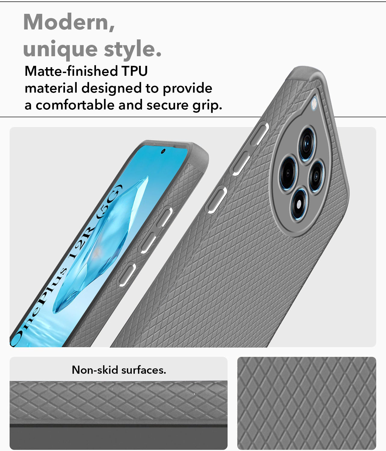 For OnePlus 12R 5G Back Cover Case (Minimalist Design Stitched Leather | Shockproof Raised Edges for Camera & Screen Protection)