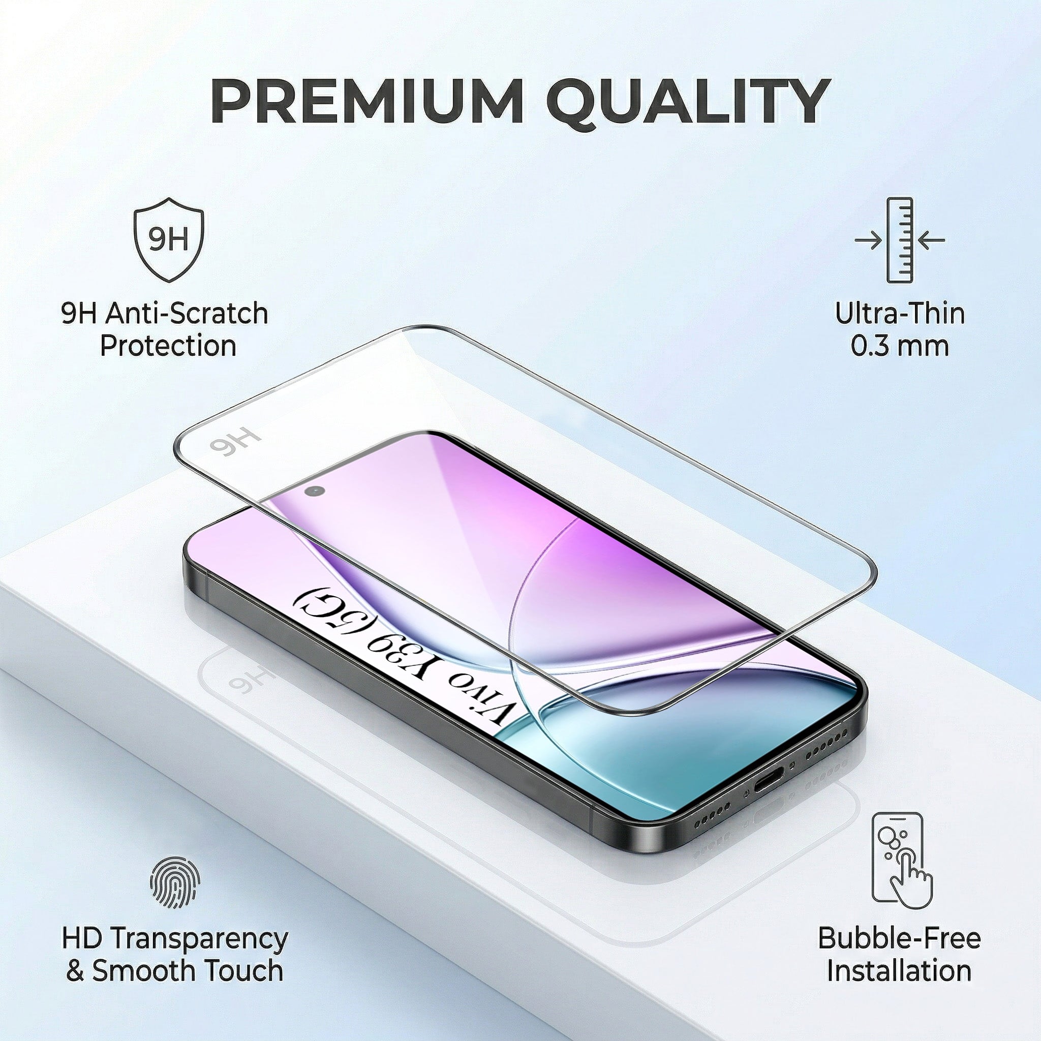 For Vivo Y39 Combo with Back Cover and 9H Tempered Glass (Textured Grip Design | Micro-Fiber Cloth Inside | Oleophobic Coating Screen Glass)