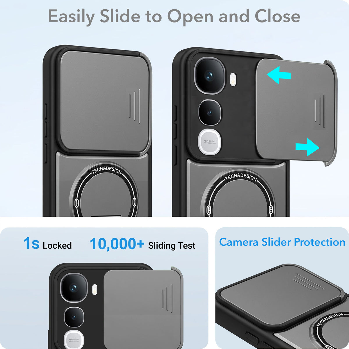 For Vivo Y400 Back Case Cover Metallic (Hybrid Armor Kickstand | Sliding Shutter Camera Protection | MagSafe Compatible)