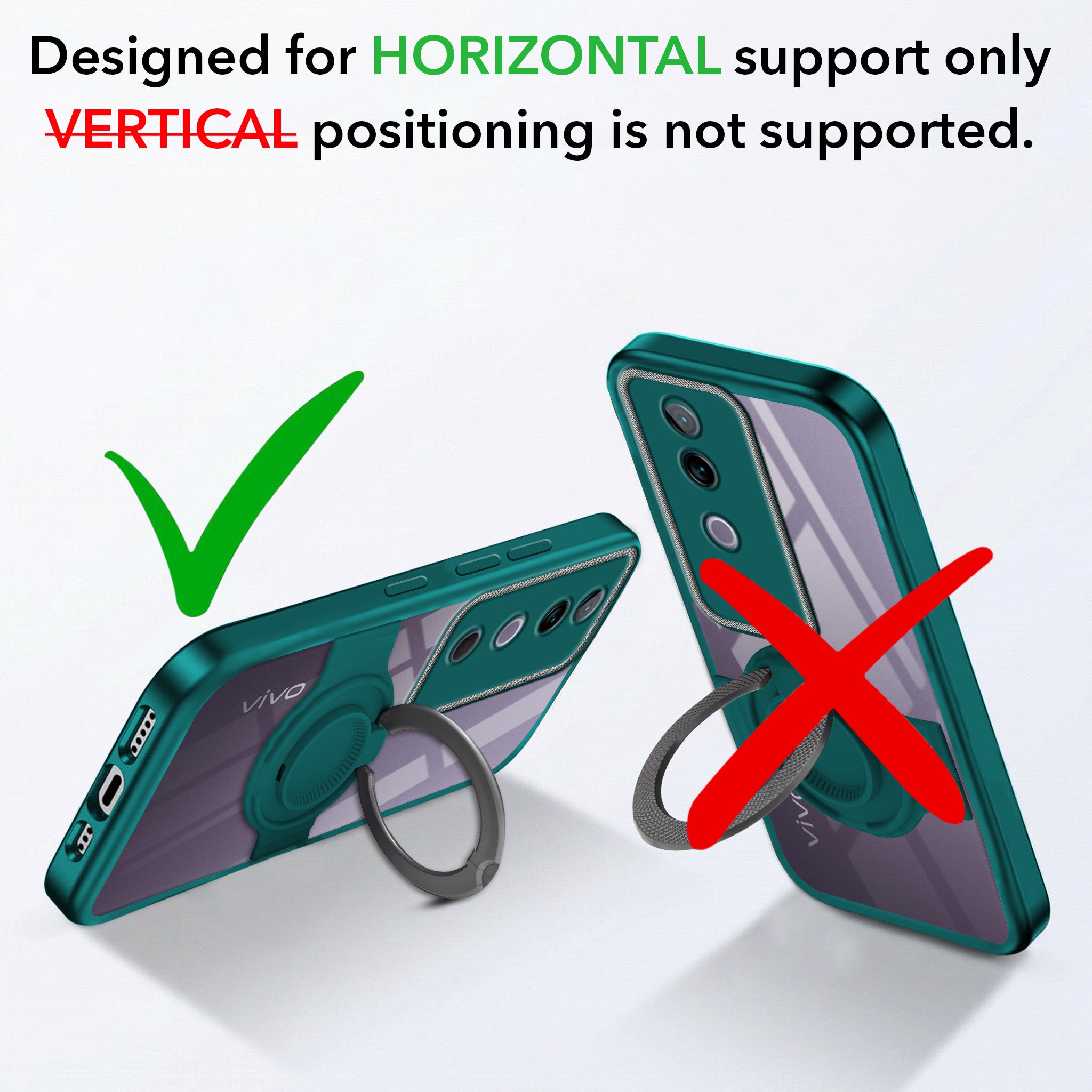 For Vivo V40 | Vivo V40 Pro 5G Back Cover Case with stand (Built-in Ring Holder Kickstand | Lifetime Anti Yellow | Camera Protection)