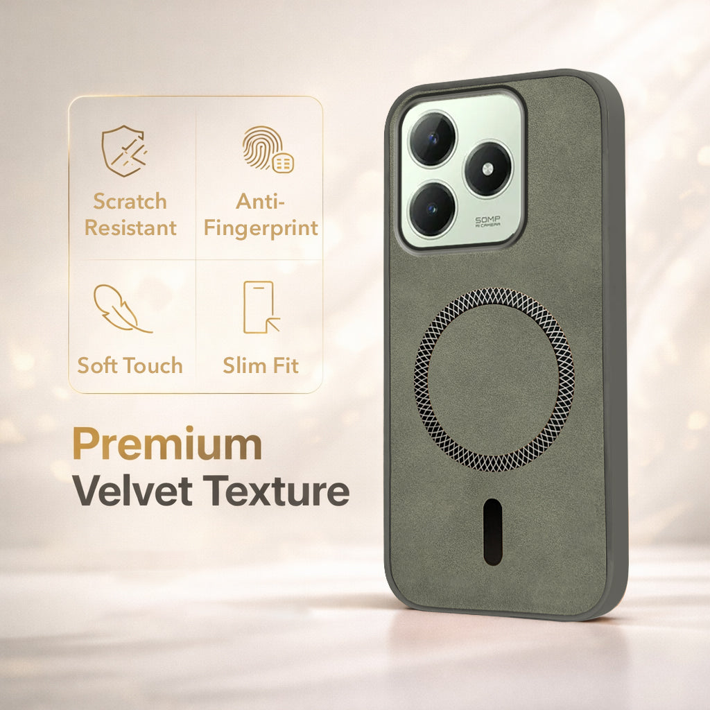 For Realme C63 4G Back Cover Case Leather Finish (MagSafe Compatible Wireless Charging | Soft Touch | Camera Bump Protection)