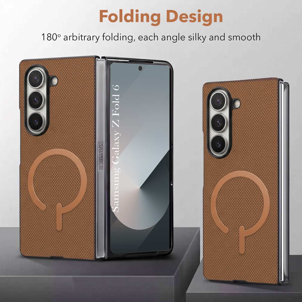 For Samsung Galaxy Z Fold 6 5G Premium Magnetic Back Cover Case (MagSafe Compatible | 180° Folding Design | Soft Microfiber Inner Lining | Textured Blue Finish)