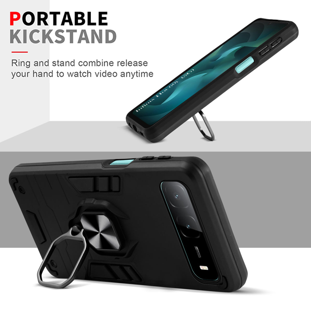 For Infinix Hot 60i 5G Back Cover Case Hybrid Armor (Shockproof Dual Layer Polycarbonate |Ring Holder Kickstand)