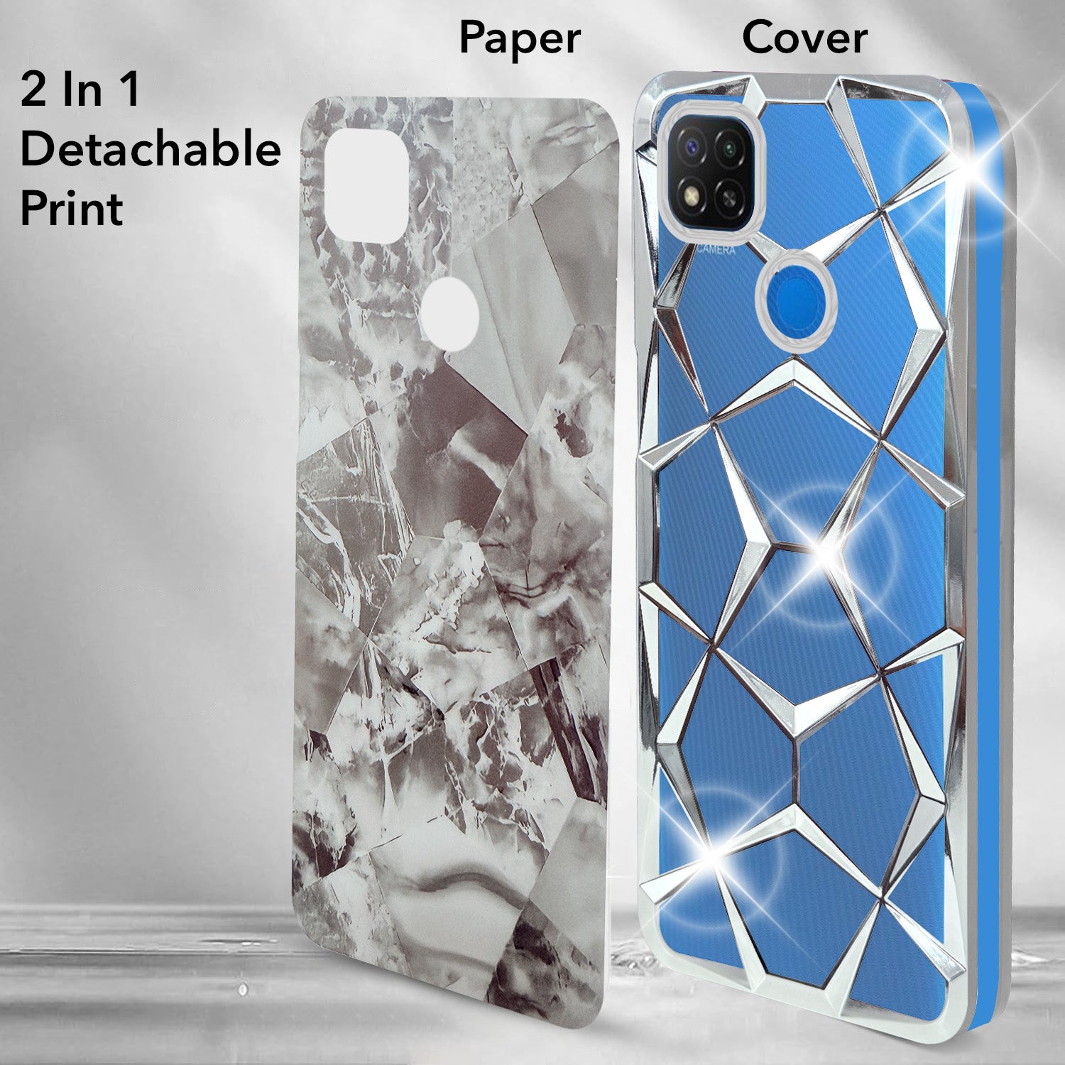 For Redmi 9C Back Cover Case (Dual Design Glitter Sparkle and Detachable Diamond Print Case | Soft and Flexible)