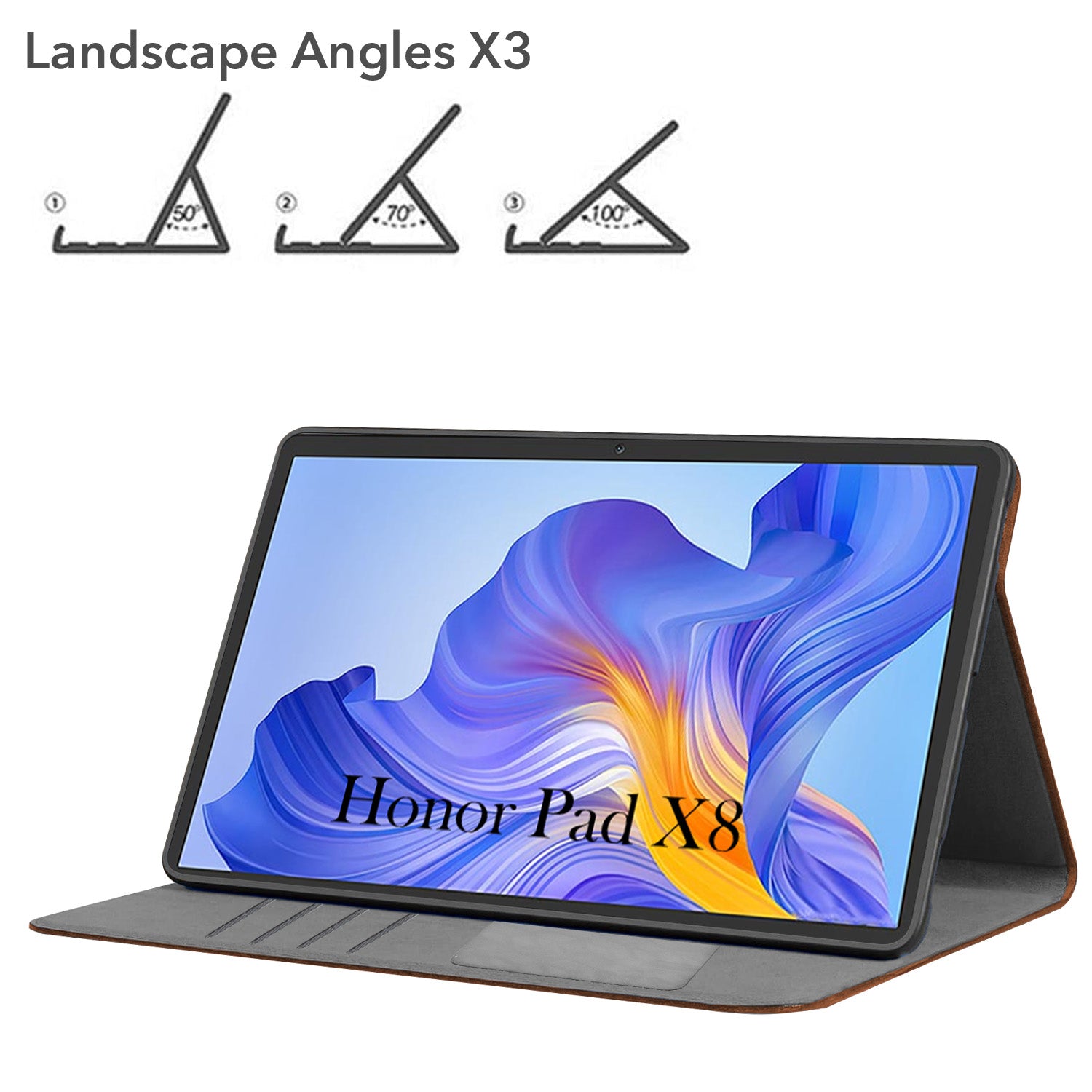 For Flip Cover Folio Case Honor Pad X8 10 Inch AGM3-W09HN (PU Leather | Multi-Angle Smart Stand | Card Storage Slots | Silicone Back Pouch)