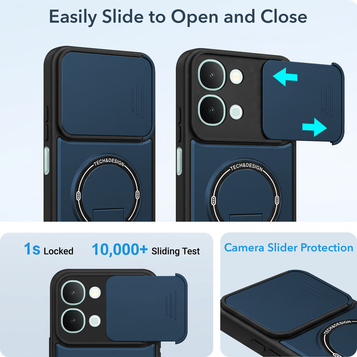 For Vivo iQOO Z11x 5G | Vivo iQOO Z11xa Back Case Cover Metallic (Hybrid Armor Kickstand | Sliding Shutter Camera Protection | MagSafe Compatible)