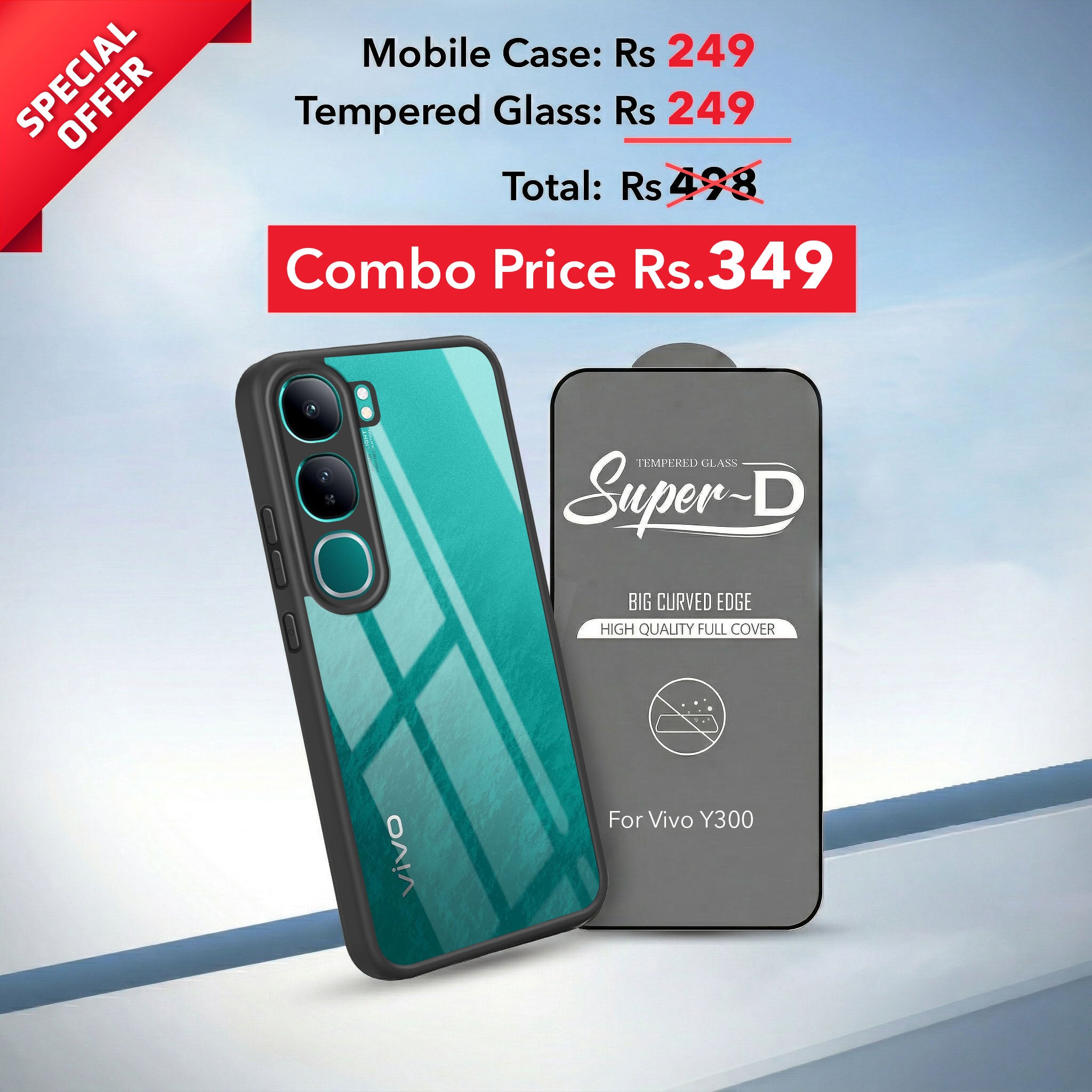 For Vivo Y300 Combo with Back Cover and 9H Tempered Glass ( Lifetime Anti-Yellow | Crystal Clear Shockproof | Oleophobic Coating Screen Glass)