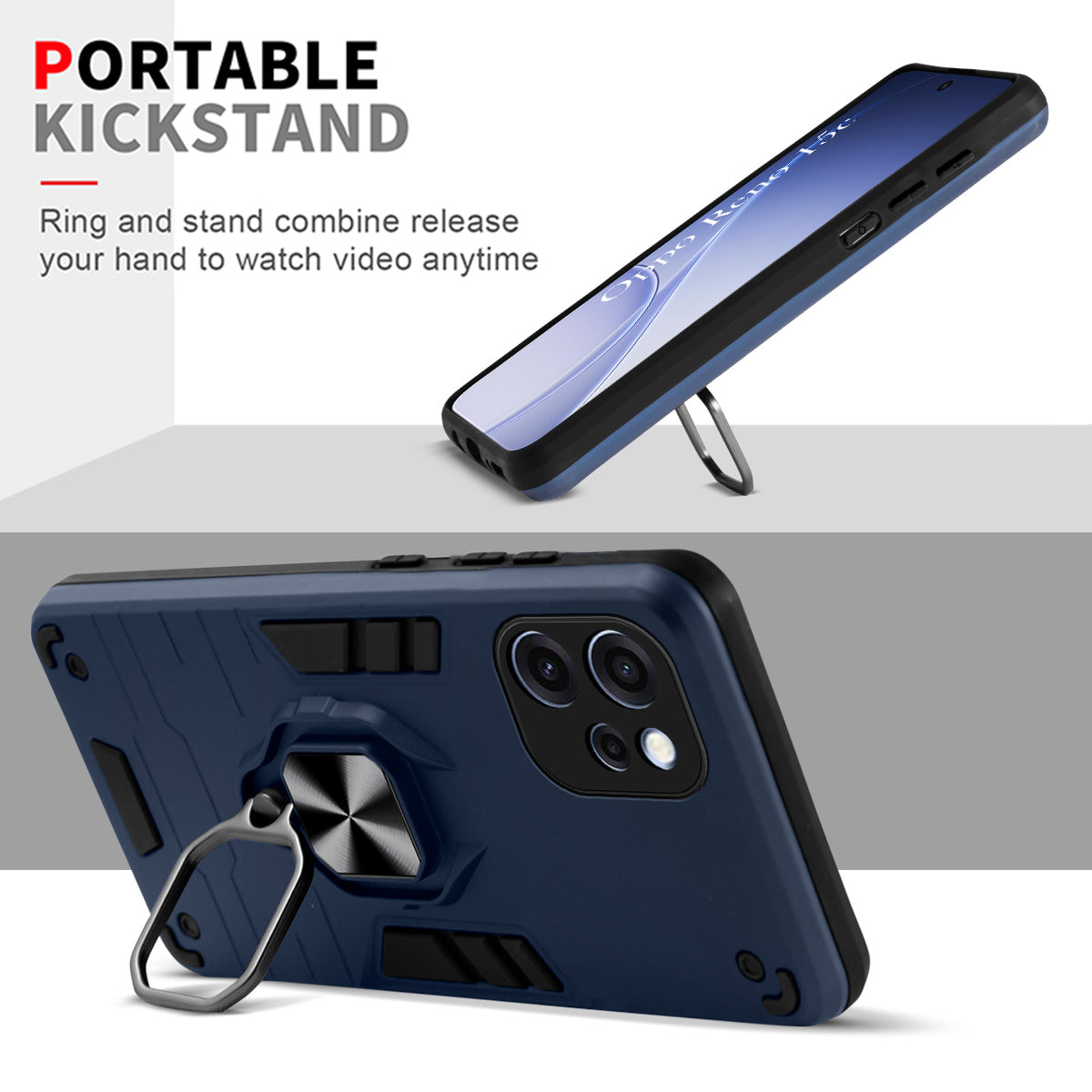 For Oppo Reno 15c Hybrid Armor Back Cover Case (Shockproof Dual Layer Polycarbonate |Ring Holder Kickstand)