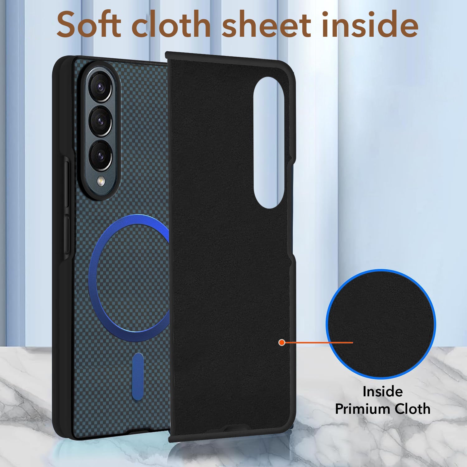 For Samsung Galaxy Z Fold 4 5G Back Cover Case (MagSafe Wireless Charging Compatible | Hexa Leather Finish | Inside Microfiber Cloth)