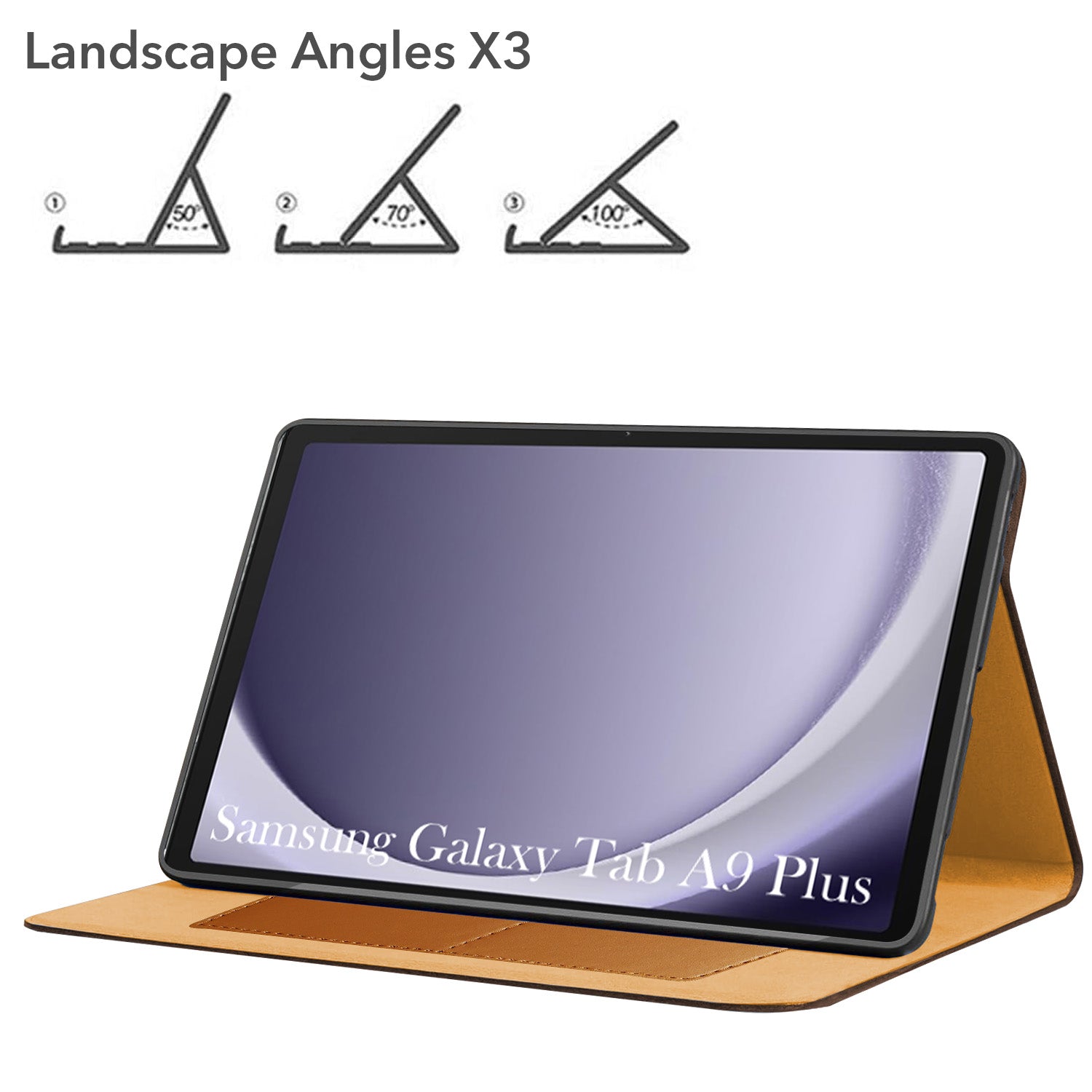 For Samsung Galaxy Tab A9 Plus 11 Inch SM-X210/X215/X216B Flip Cover Folio Cover (PU Leather | Multi-Angle Smart Stand | Card Storage Slots | Silicone Back Pouch)