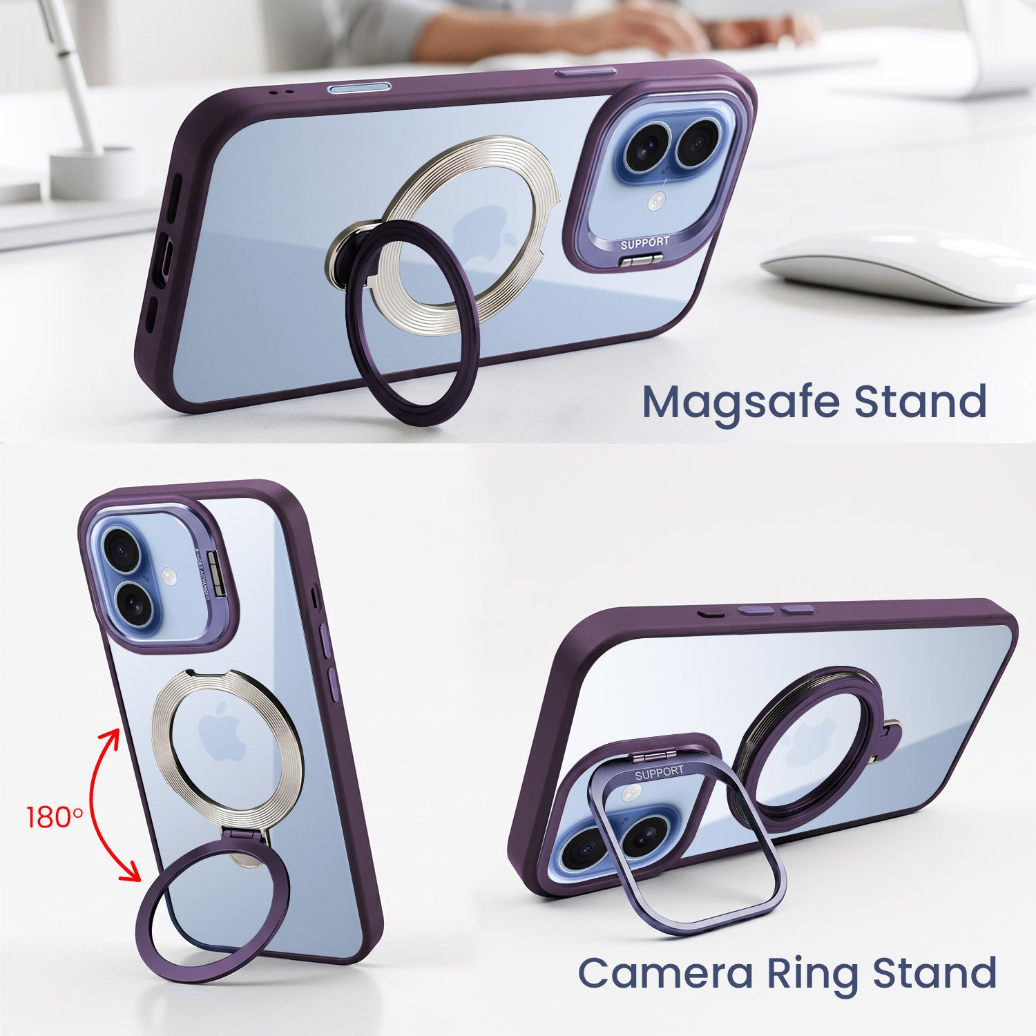 For Apple iPhone 17 Back Cover Case Crystal (Lifetime Anti Yellow | Magnetic Ring Stand | Camera Lens Protection | MagSafe Compatible)