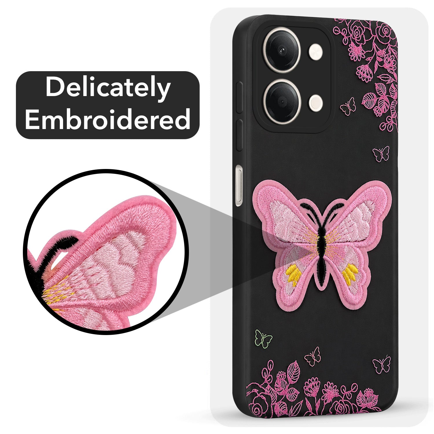 For Vivo Y11 | Vivo Y21 5G Back Cover Case (Soft Butterfly Embroidery | Women Teen Girls | Camera Protection| Matte Silicone)