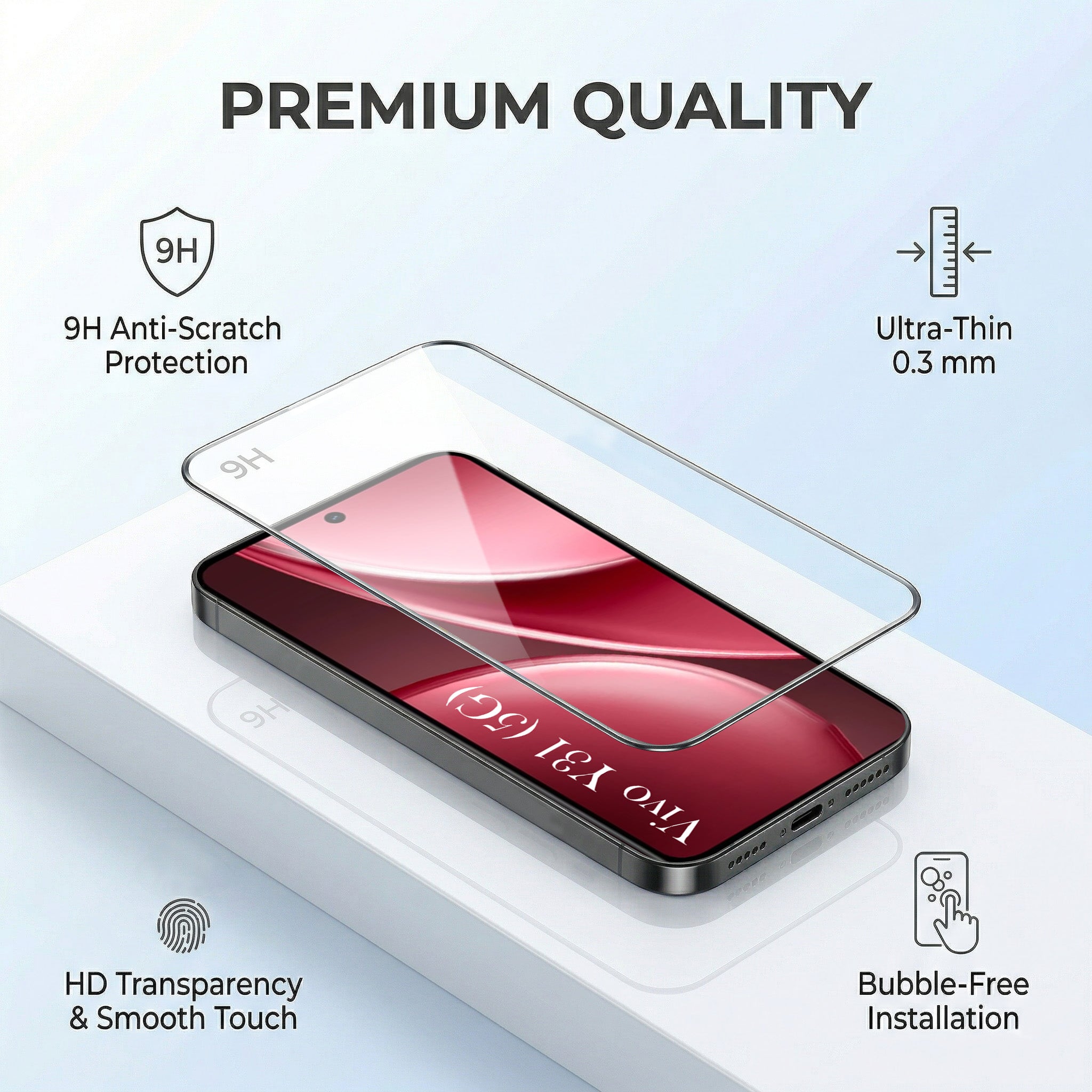 For Vivo Y31 5G Combo with Back Cover and 9H Tempered Glass (Liquid Silicone | Camera Protection | Oleophobic Coating Screen Glass)
