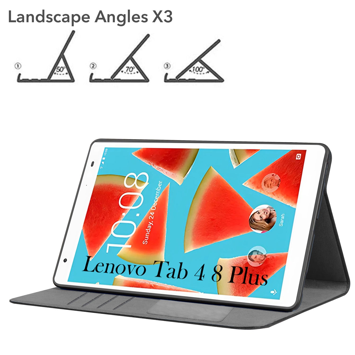 For Flip Cover Folio Case Lenovo Tab 4 8 Plus (TB-8704X) 8 Inch (PU Leather | Multi-Angle Smart Stand | Card Storage Slots | Silicone Back Pouch)